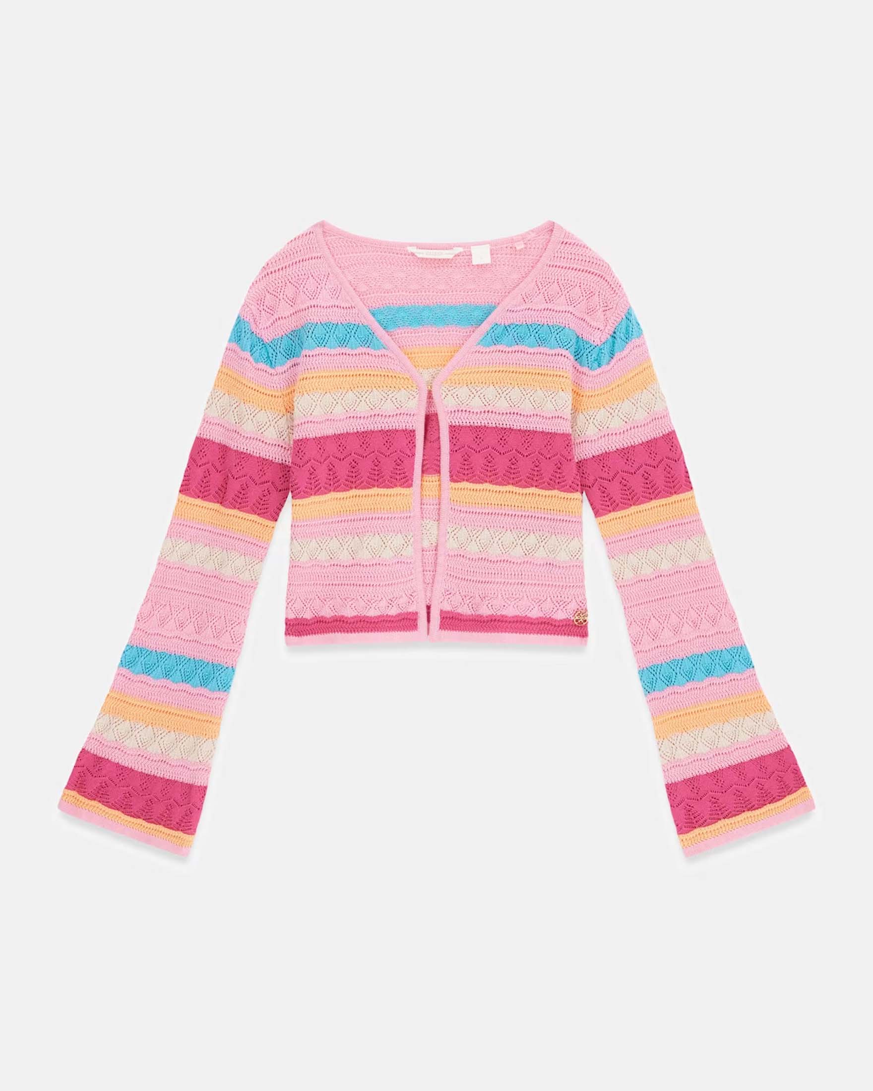 Cardigan Guess multicolore in cotone all'uncinetto a righe