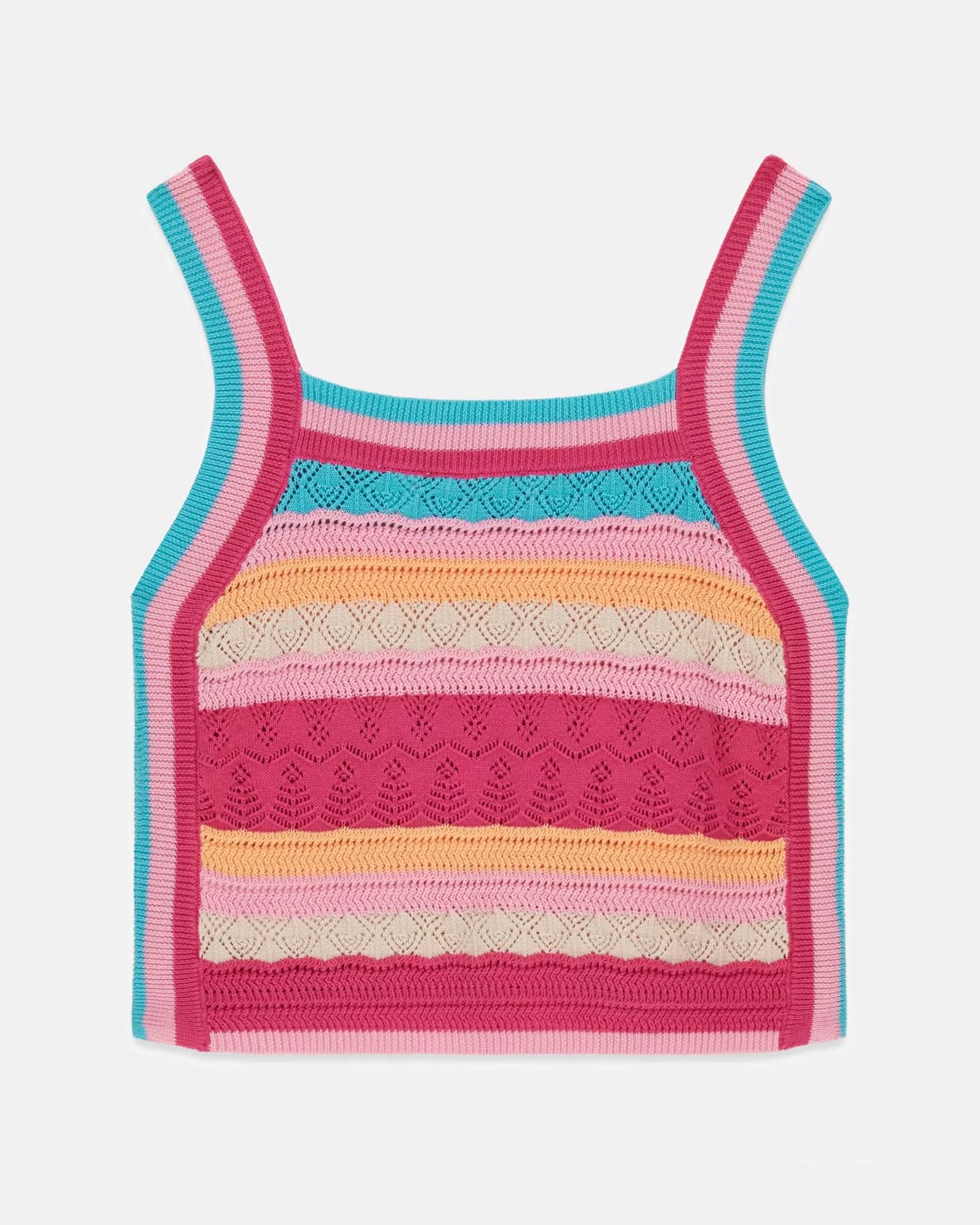 Top smanicato Guess multicolore a righe in maglia crochet di cotone image