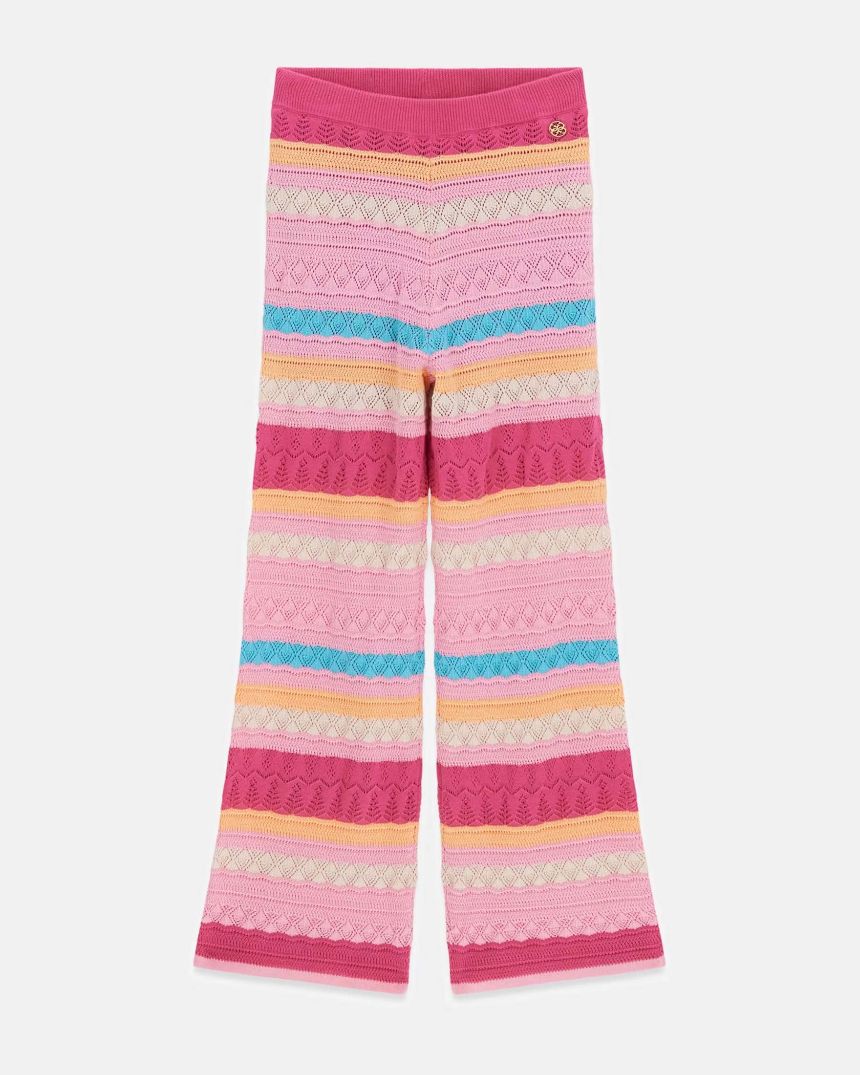Pantaloni palazzo Guess a righe multicolore in cotone all'uncinetto