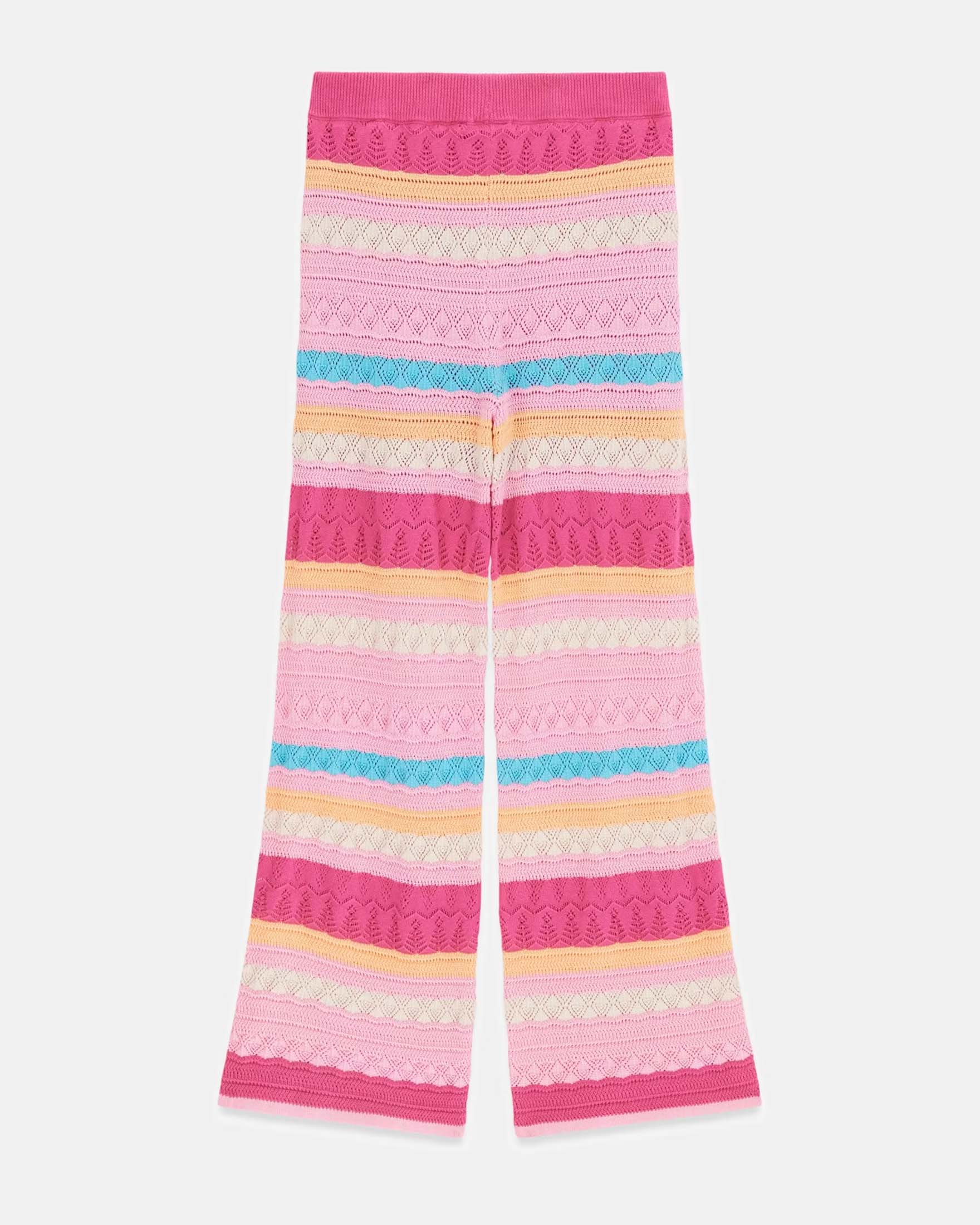 Pantaloni palazzo Guess a righe multicolore in cotone all'uncinetto image