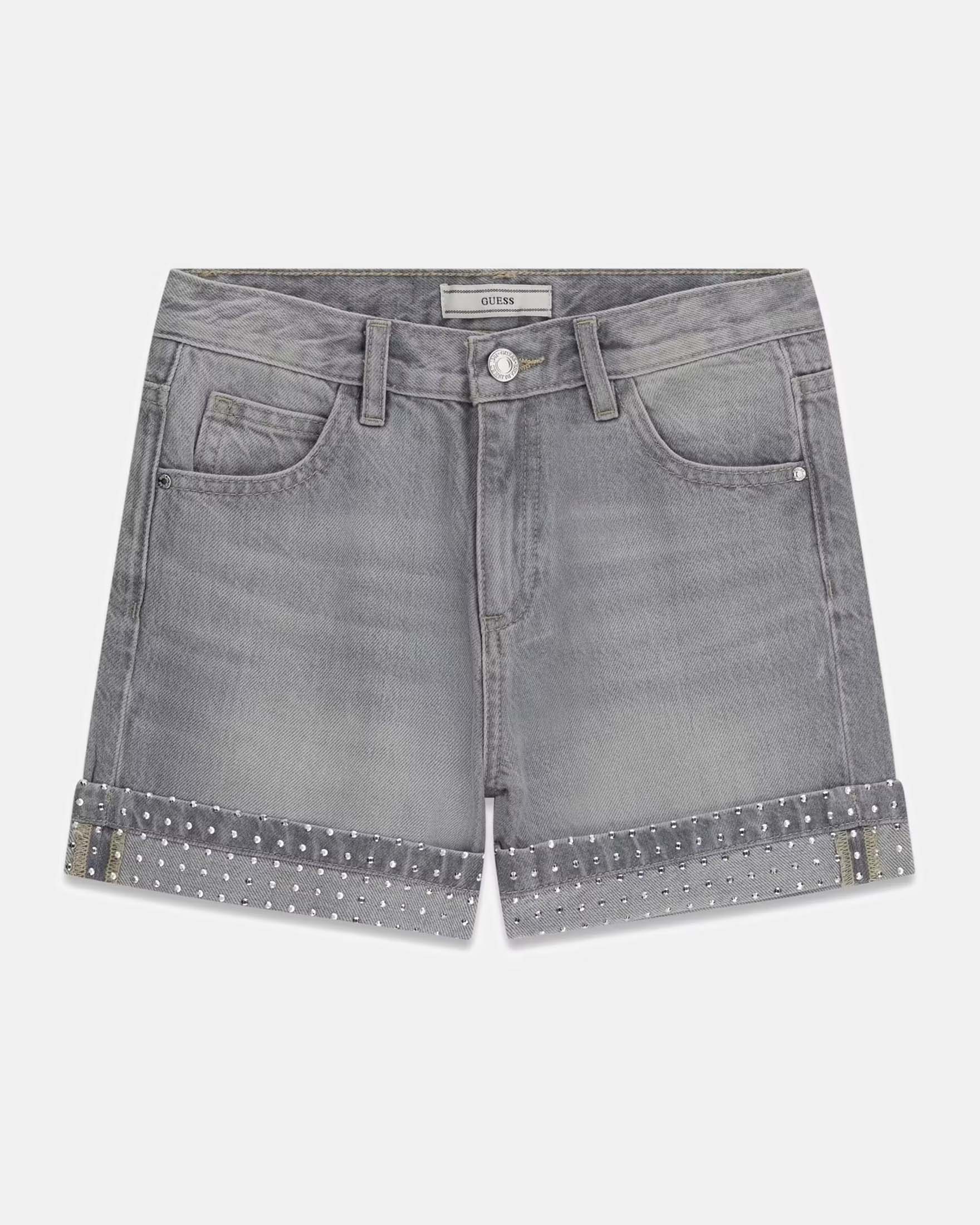 Shorts in denim Guess grigi lavaggio chiaro in cotone con borchie