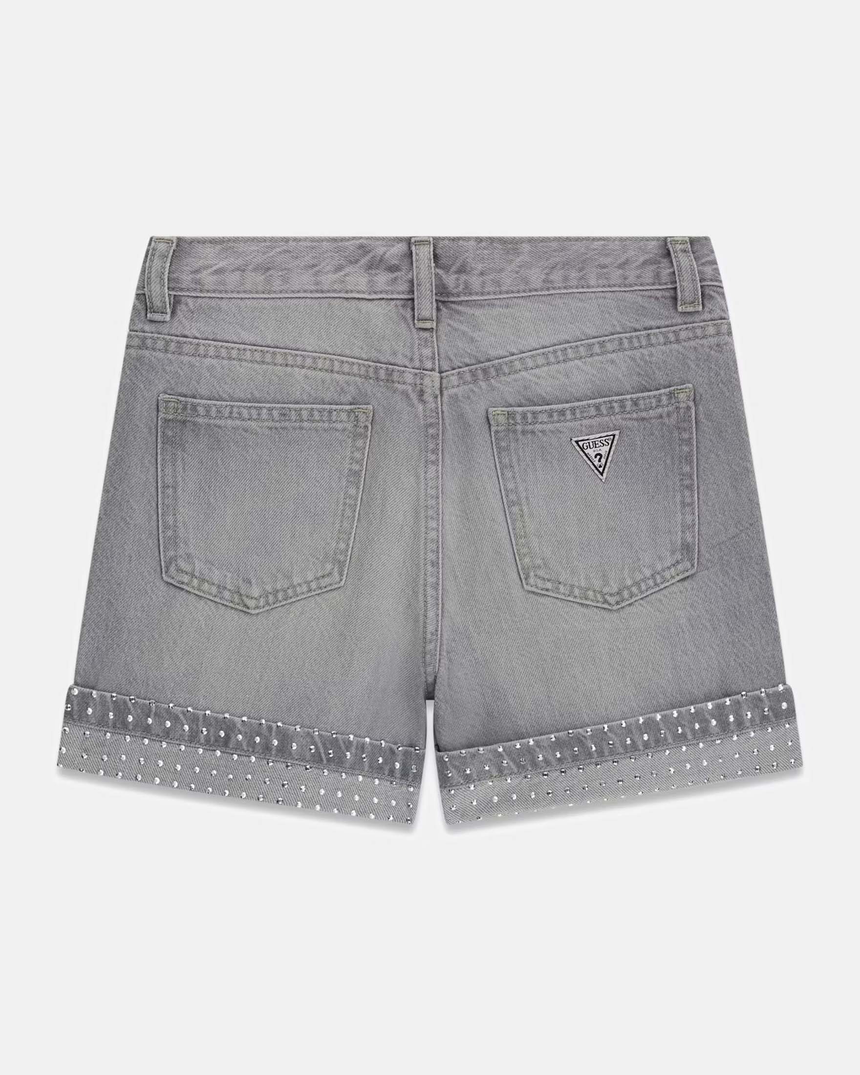 Shorts in denim Guess grigi lavaggio chiaro in cotone con borchie image