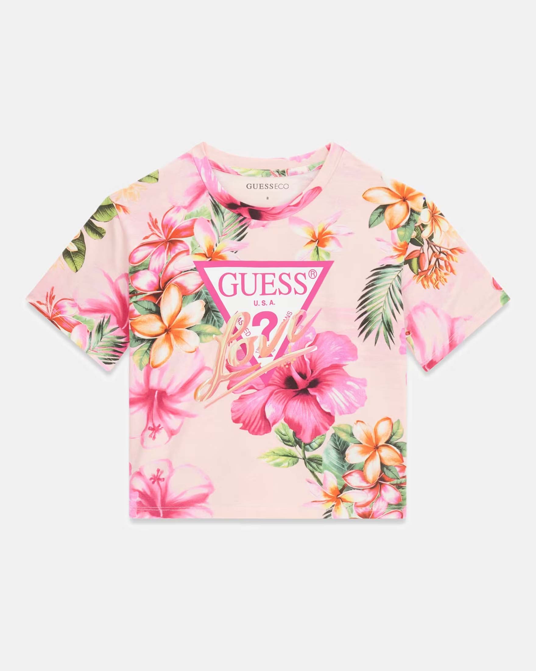 T-shirt multicolor in misto cotone con stampa floreale e logo stampato