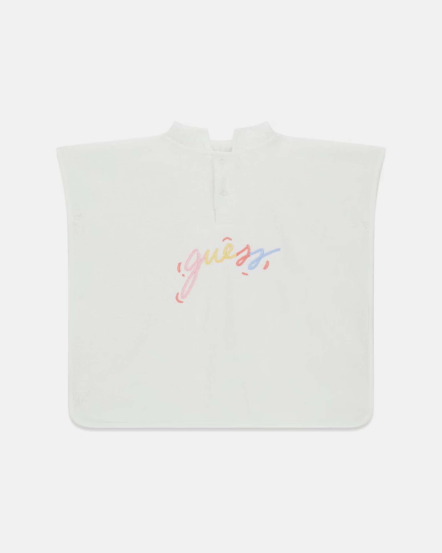 Accappatoio poncho Guess bianco in cotone con cappuccio e logo ricamato