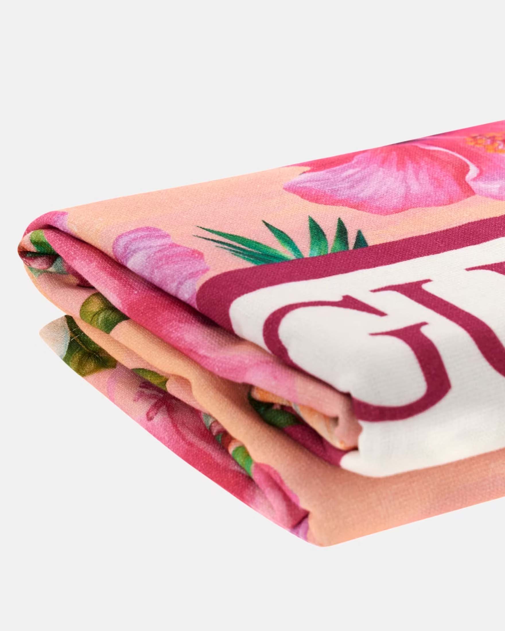 Telo mare Guess rosa in cotone con stampa floreale e logo stampato image