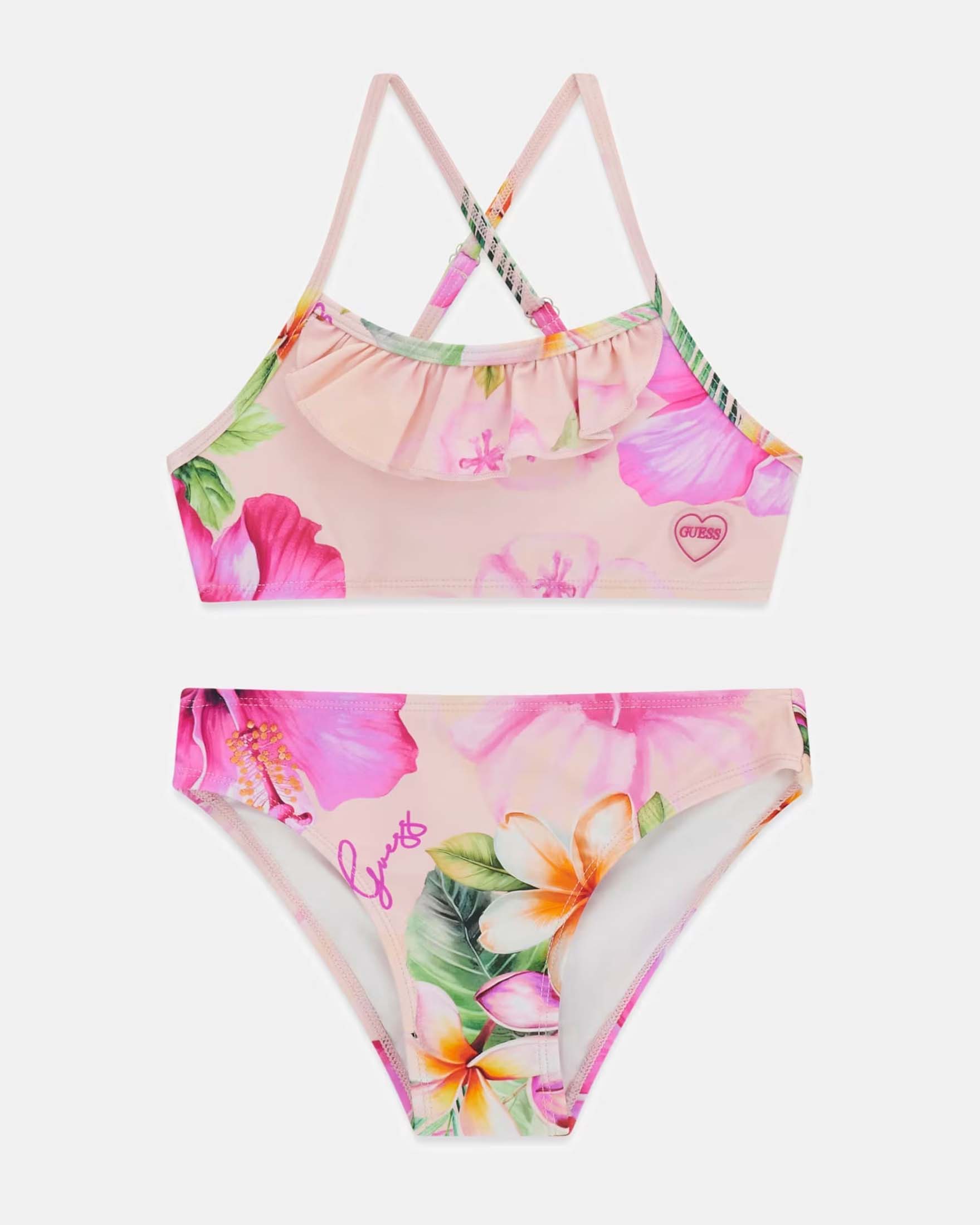 Bikini Guess rosa in misto poliammide con stampa floreale