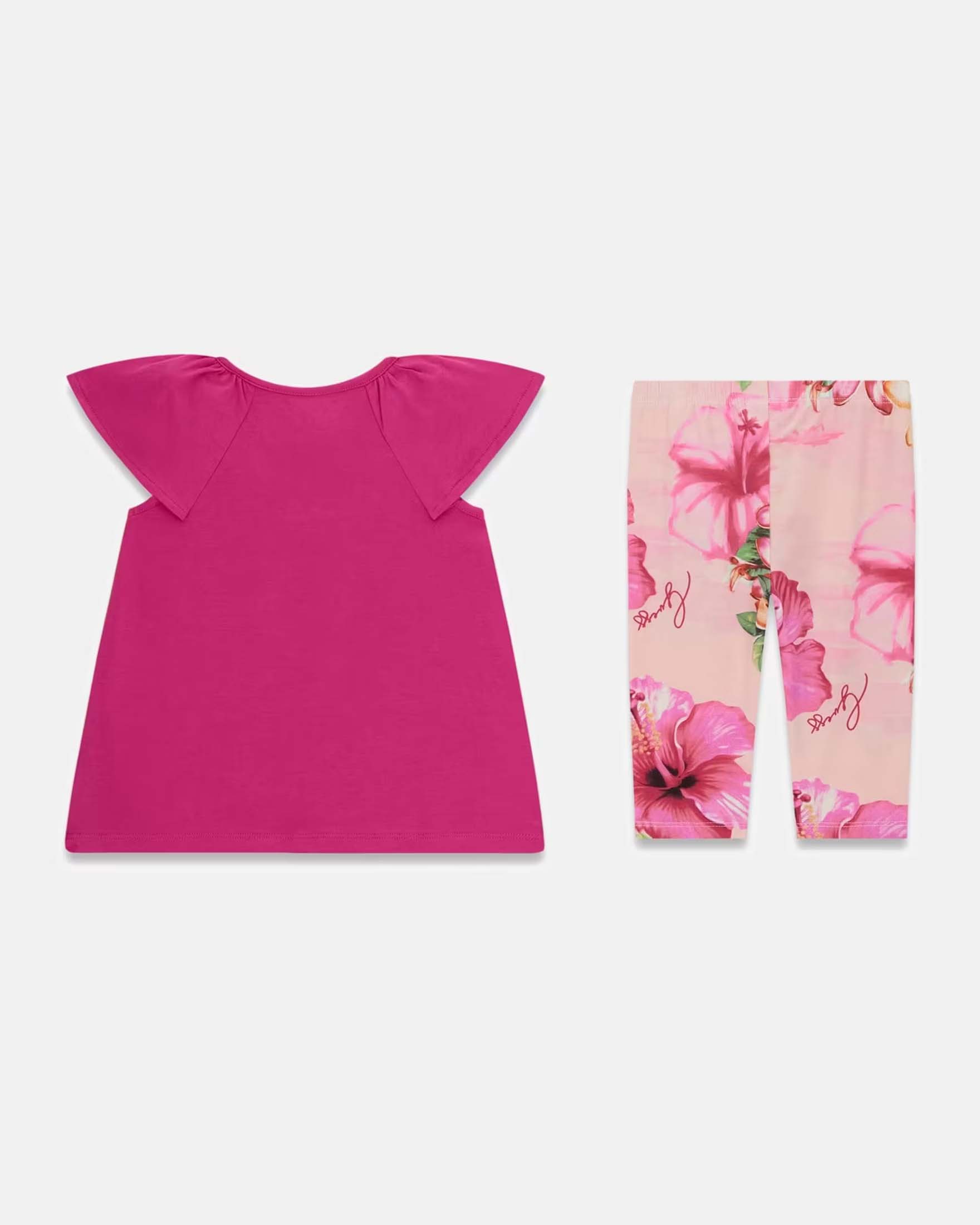 Completo Guess fucsia in misto cotone con T-shirt con logo e leggings a fiori image
