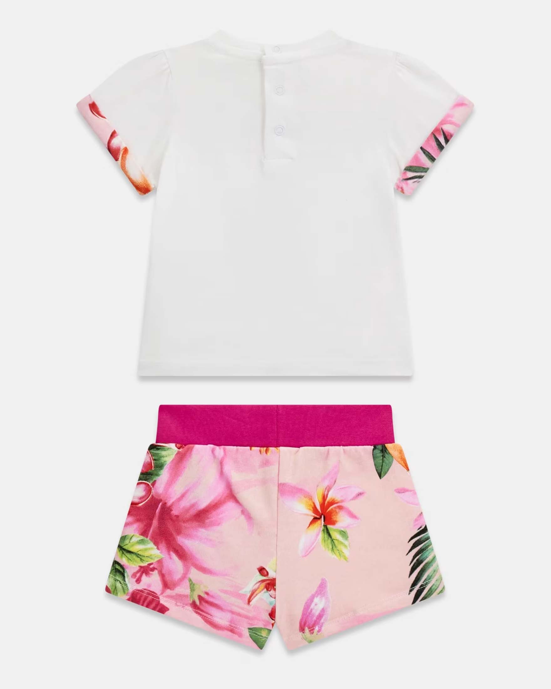 Completo con T-shirt e shorts Guess bianco in misto cotone con stampa logo image