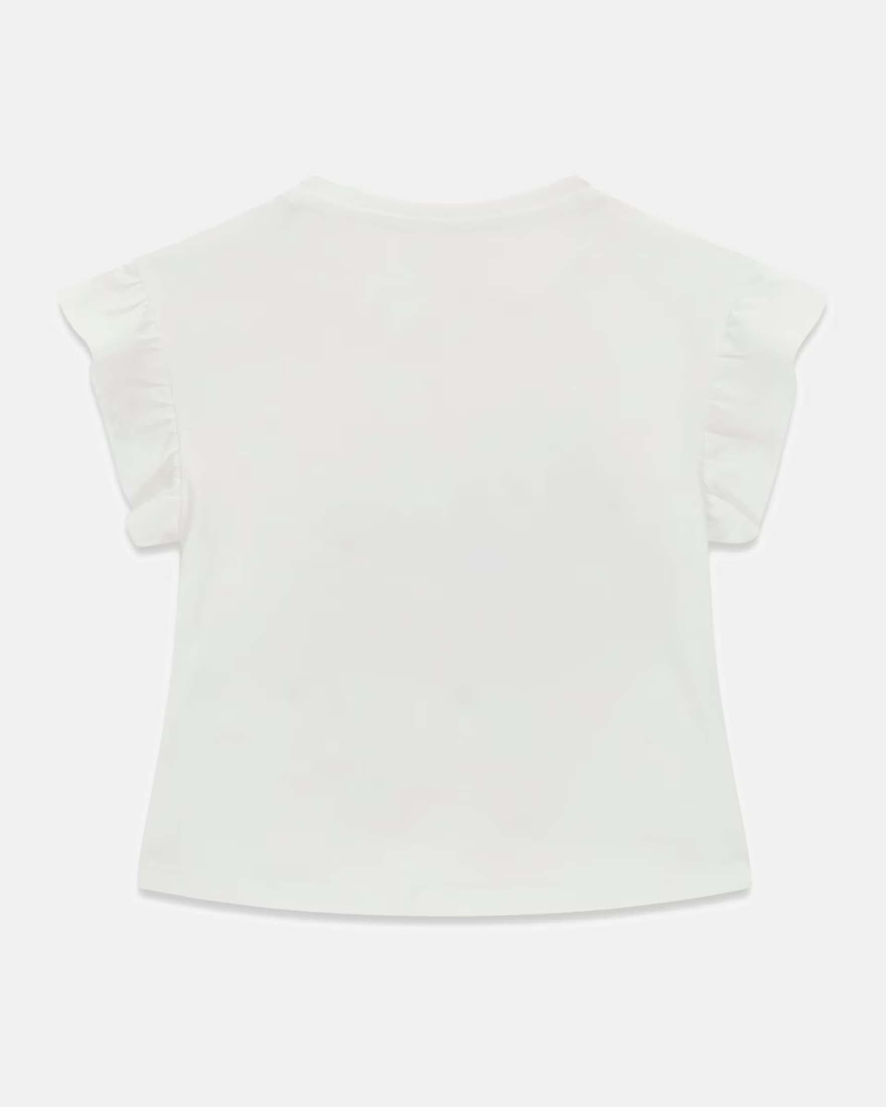 T-shirt mezza manica Guess bianca in misto cotone con stampa logo glitterata image