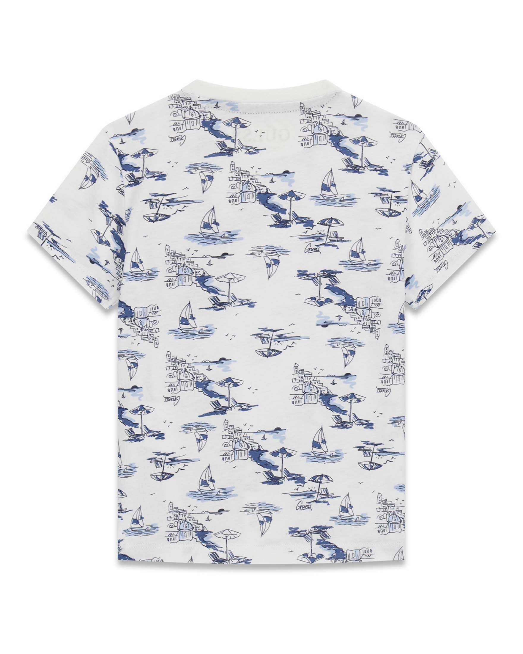 T-shirt mezza manica Guess bianca in cotone con stampa nautica e logo ricamato image