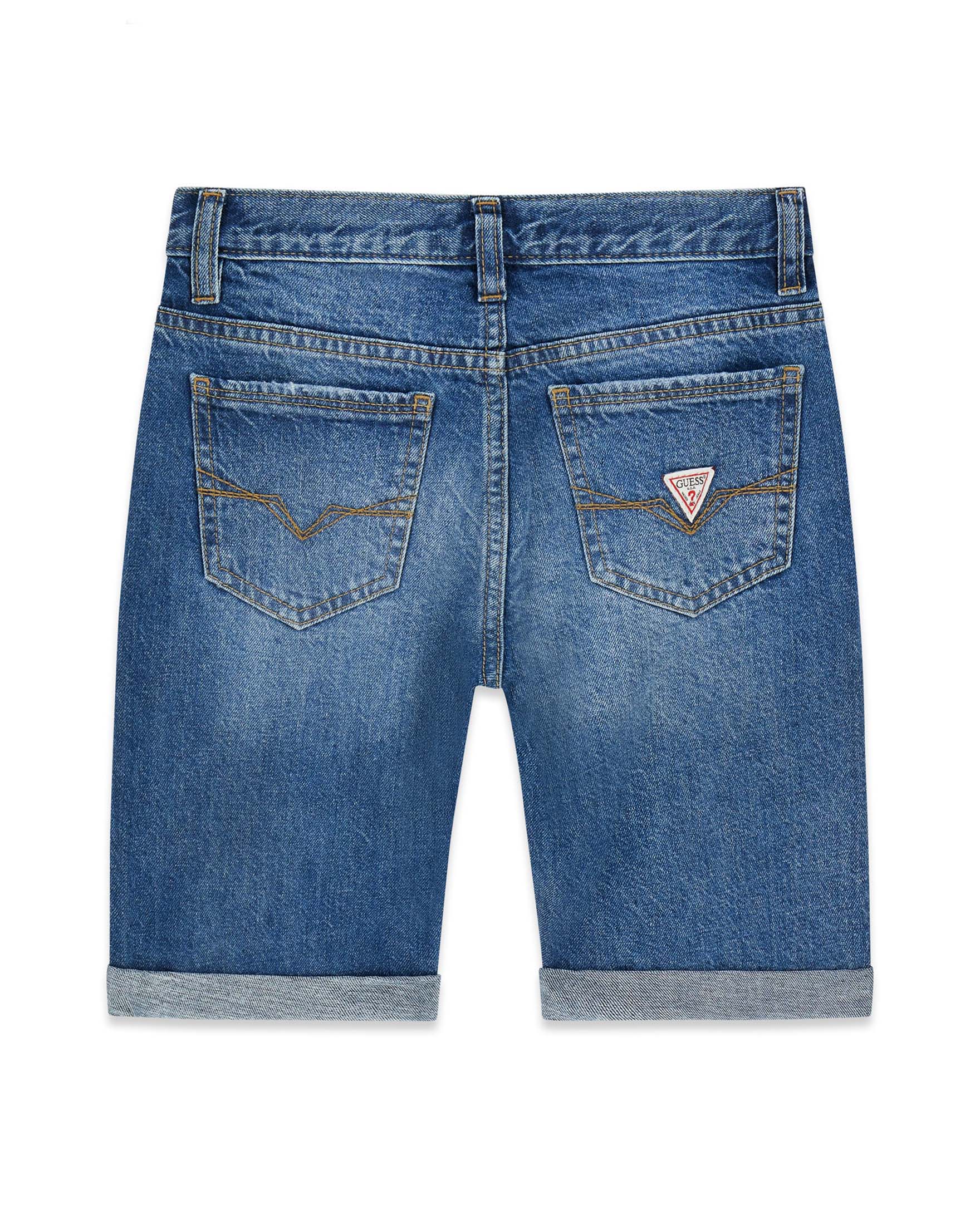 Bermuda in denim Guess lavaggio medio in misto cotone con logo ricamato image