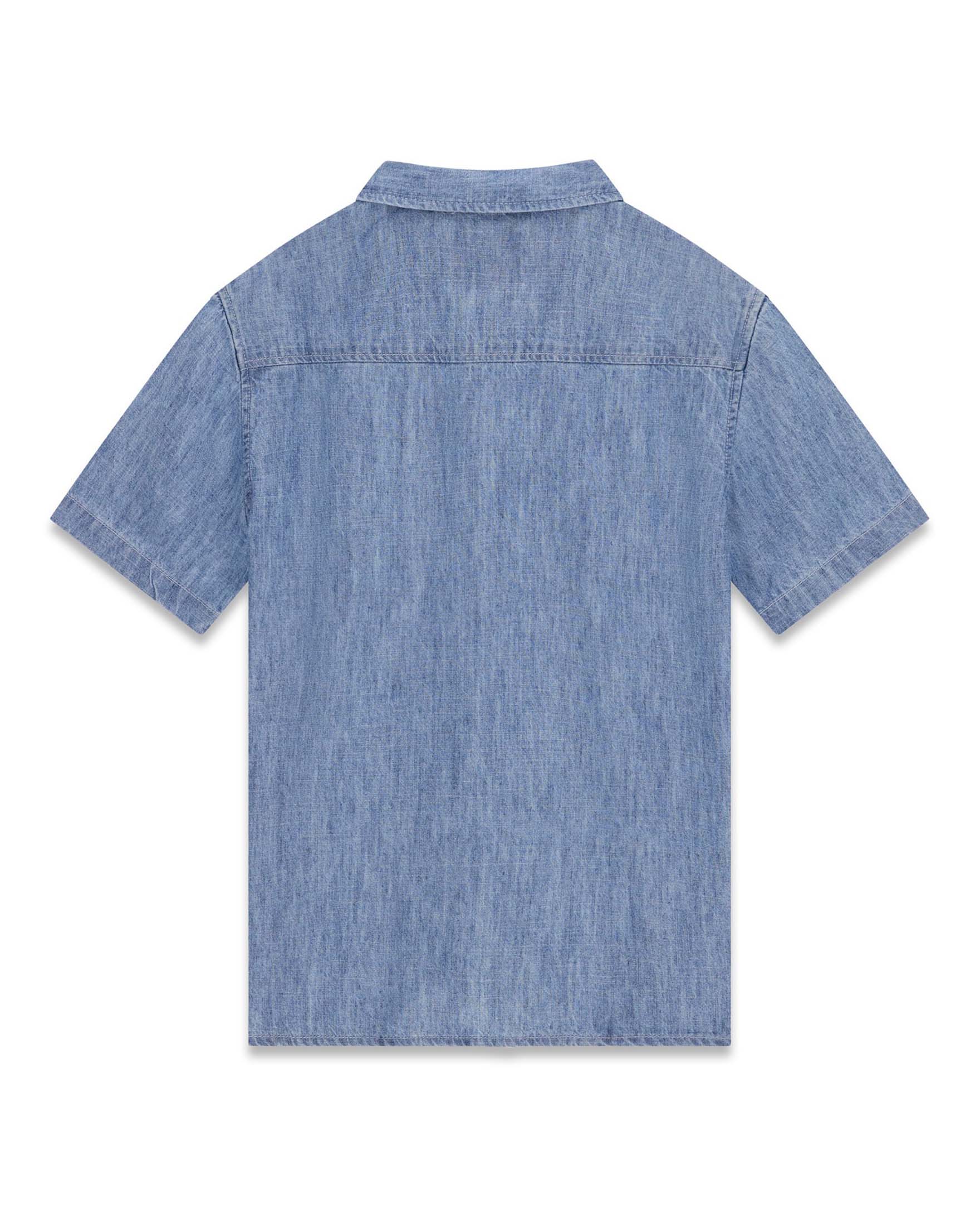 Camicia a maniche corte Guess azzurra in misto lyocell con toppa logo image