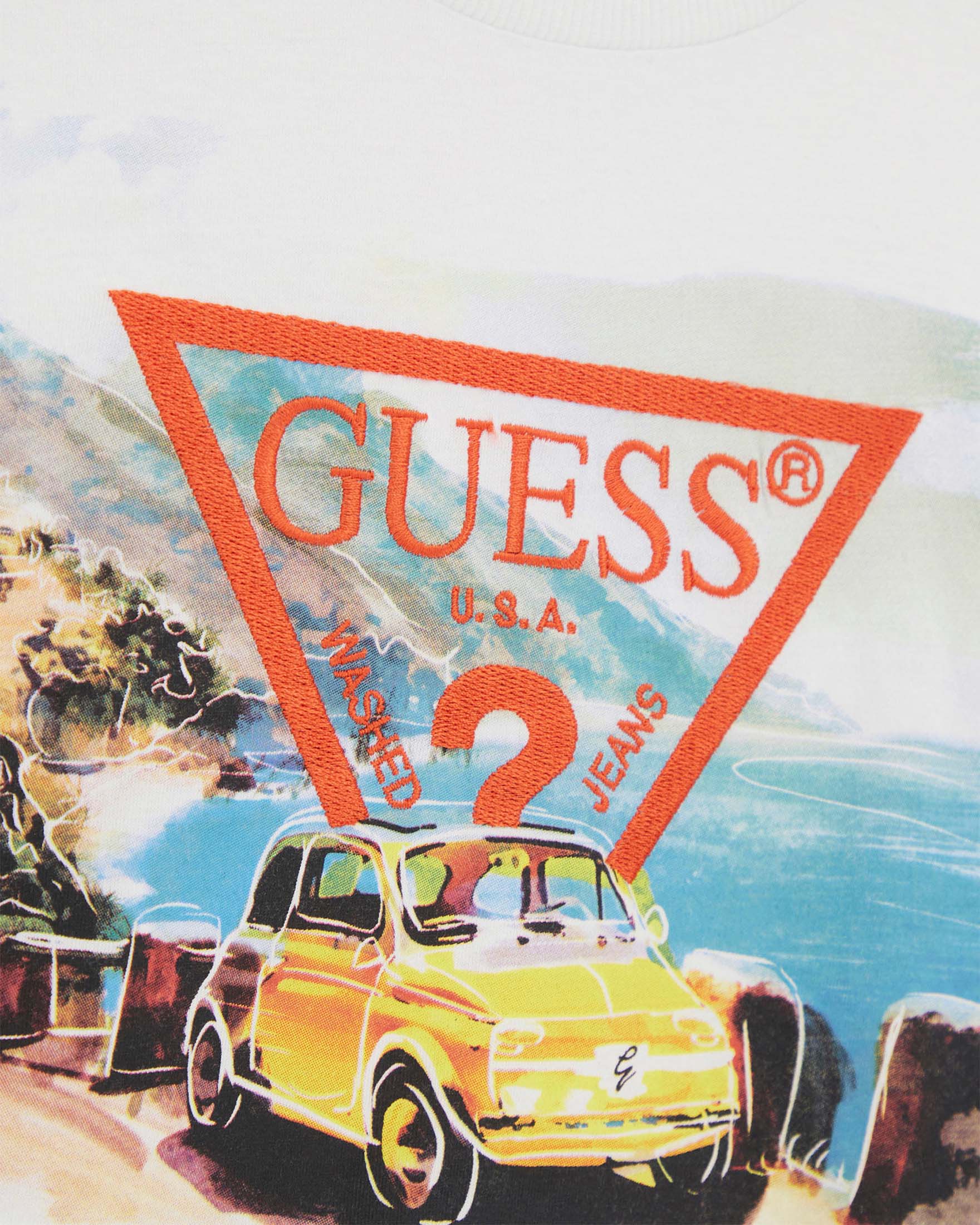 T-shirt mezza manica Guess bianca in cotone con stampa logo triangolare