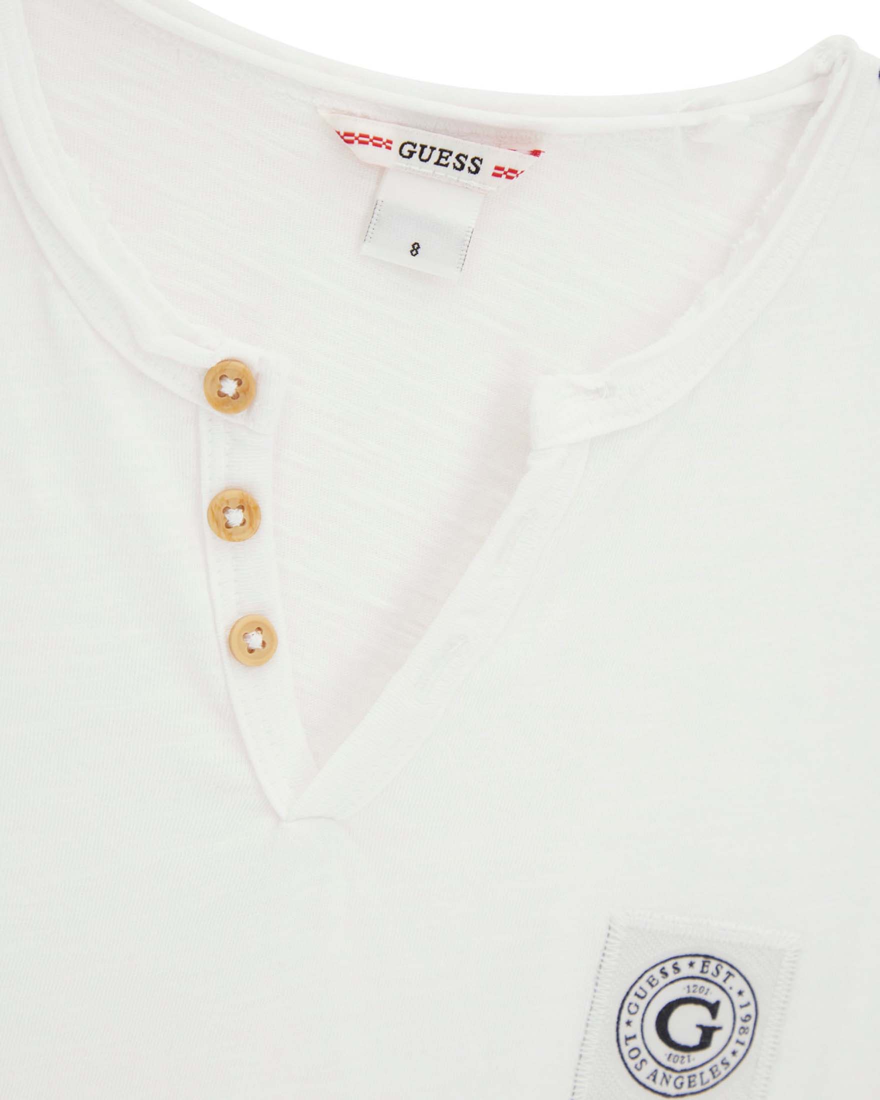 T-shirt mezza manica serafino Guess bianca in cotone con patch logo