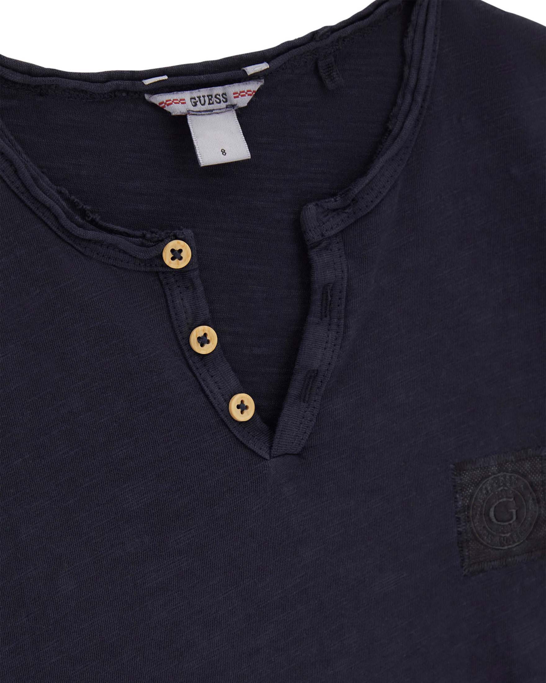 T-shirt mezza manica serafino Guess blu in cotone con logo ricamato