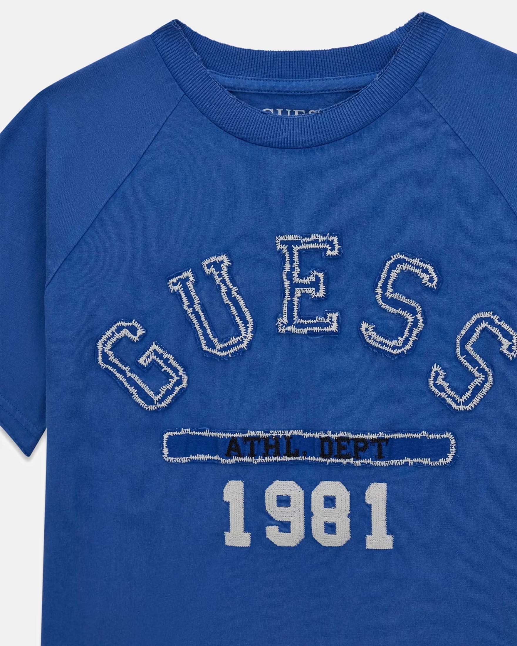 T-shirt mezza manica Guess blu in cotone con logo ricamato