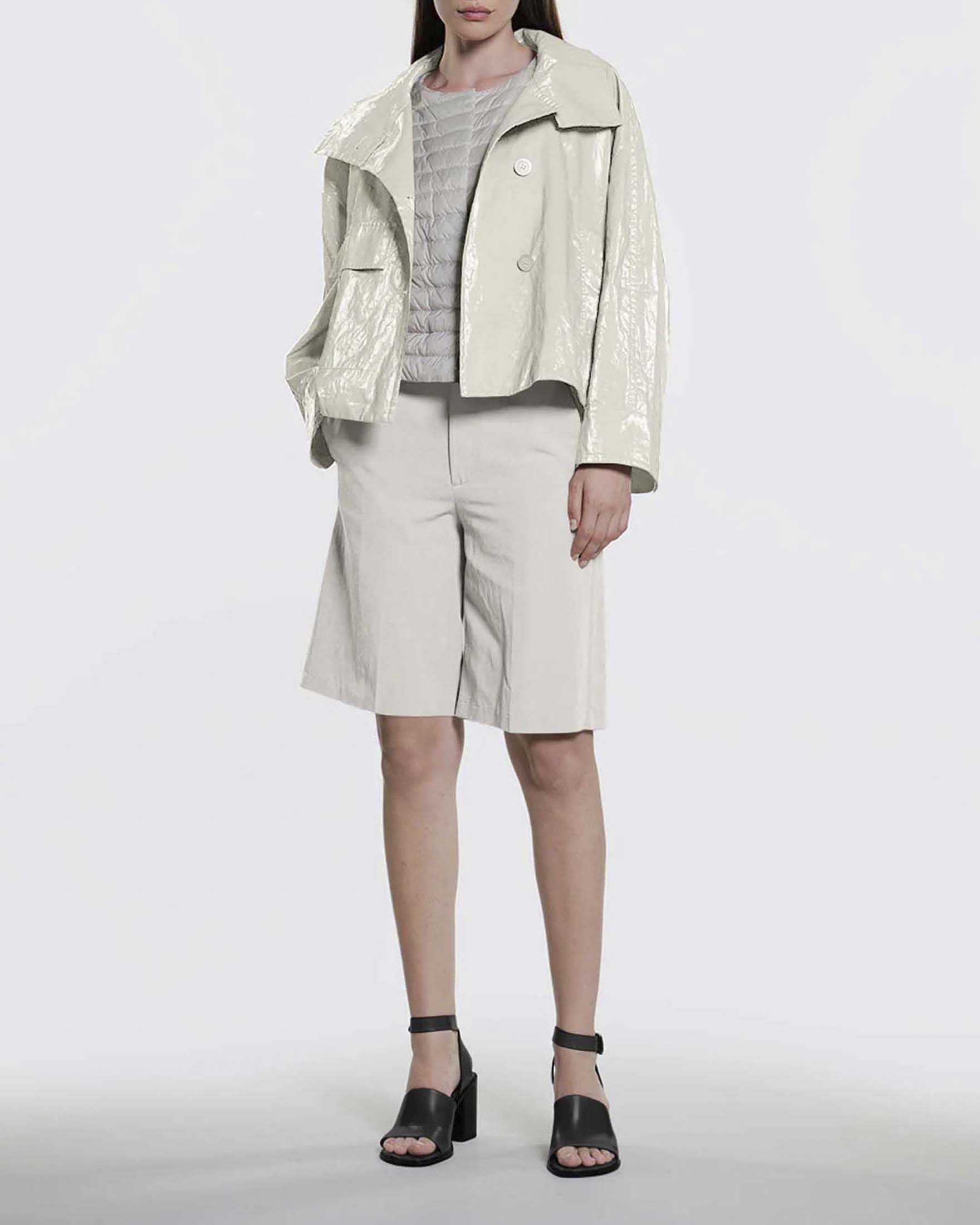 Giacca Elina Duno avorio in tessuto ramiè con spalmatura effetto lucido image