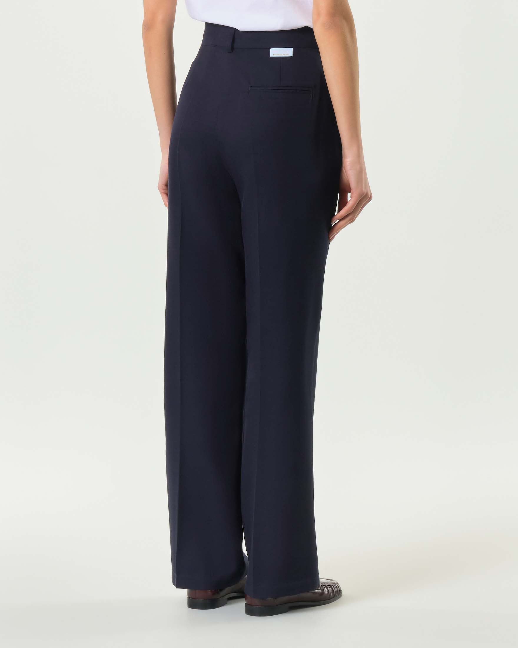 Pantalone Wu'Side blu dal taglio sartoriale in misto rayon viscosa e lino