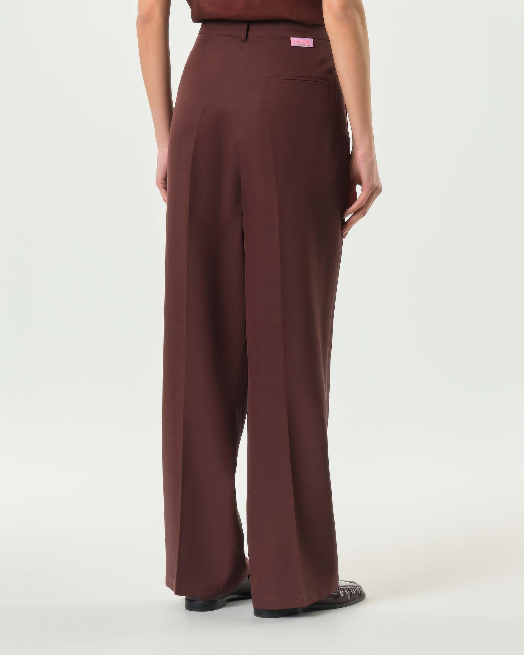 Pantalone Wu'Side marroni dal taglio sartoriale in misto rayon viscosa e lino