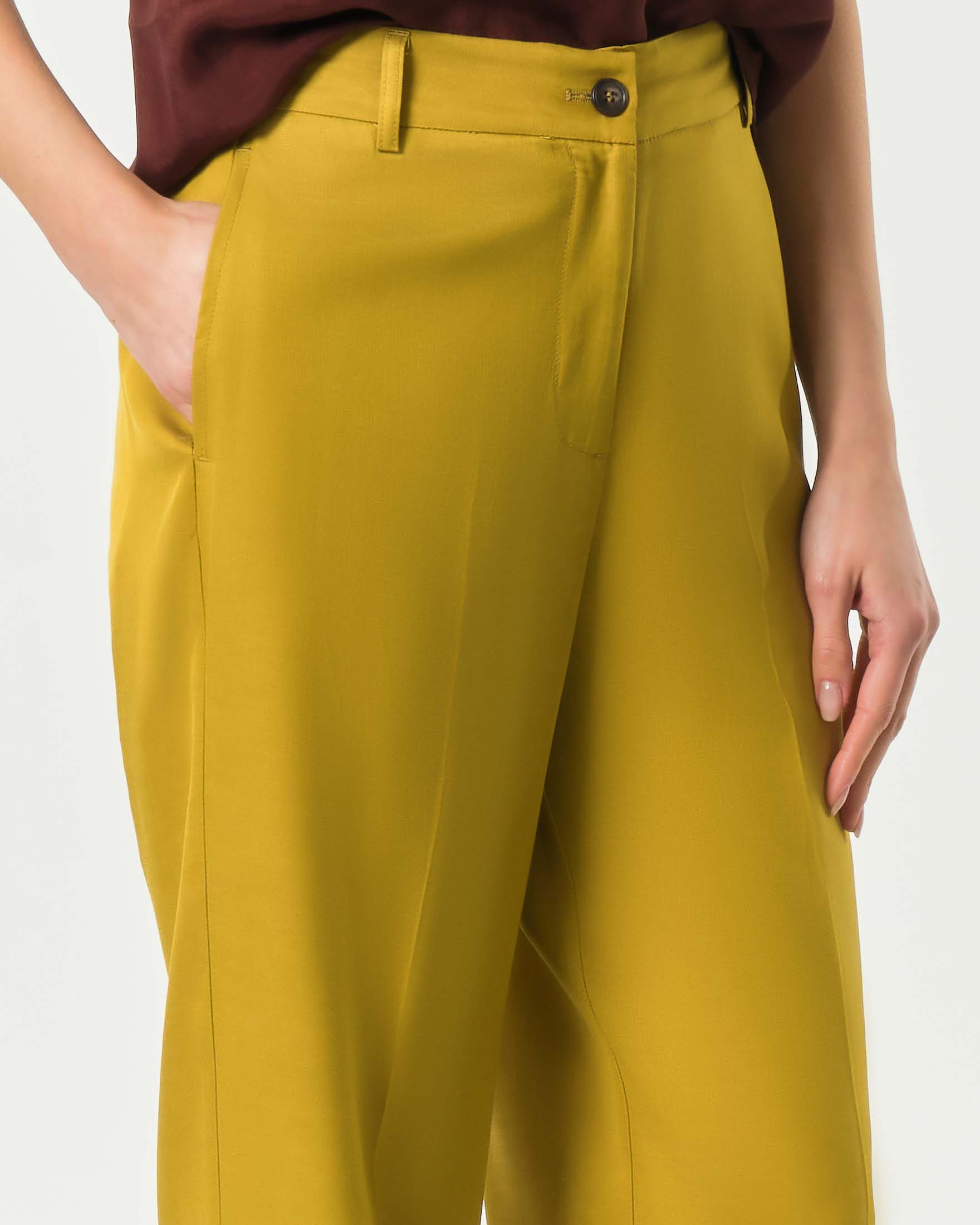 Pantalone Wu'Side senape dal taglio sartoriale in misto rayon viscosa e lino image