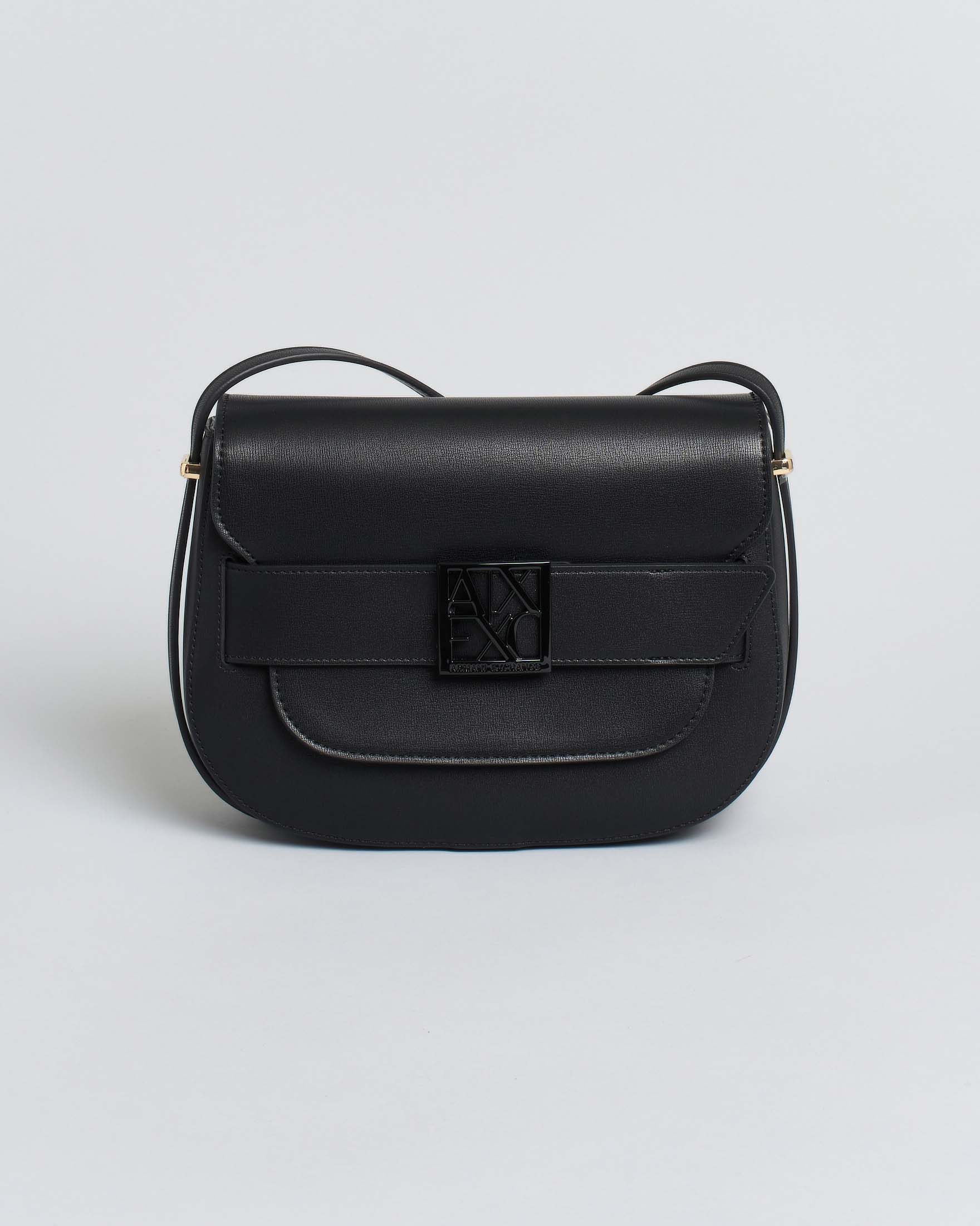 Borsa a tracolla Exchange nera in similpelle con fibbia logo e chiusura con patta