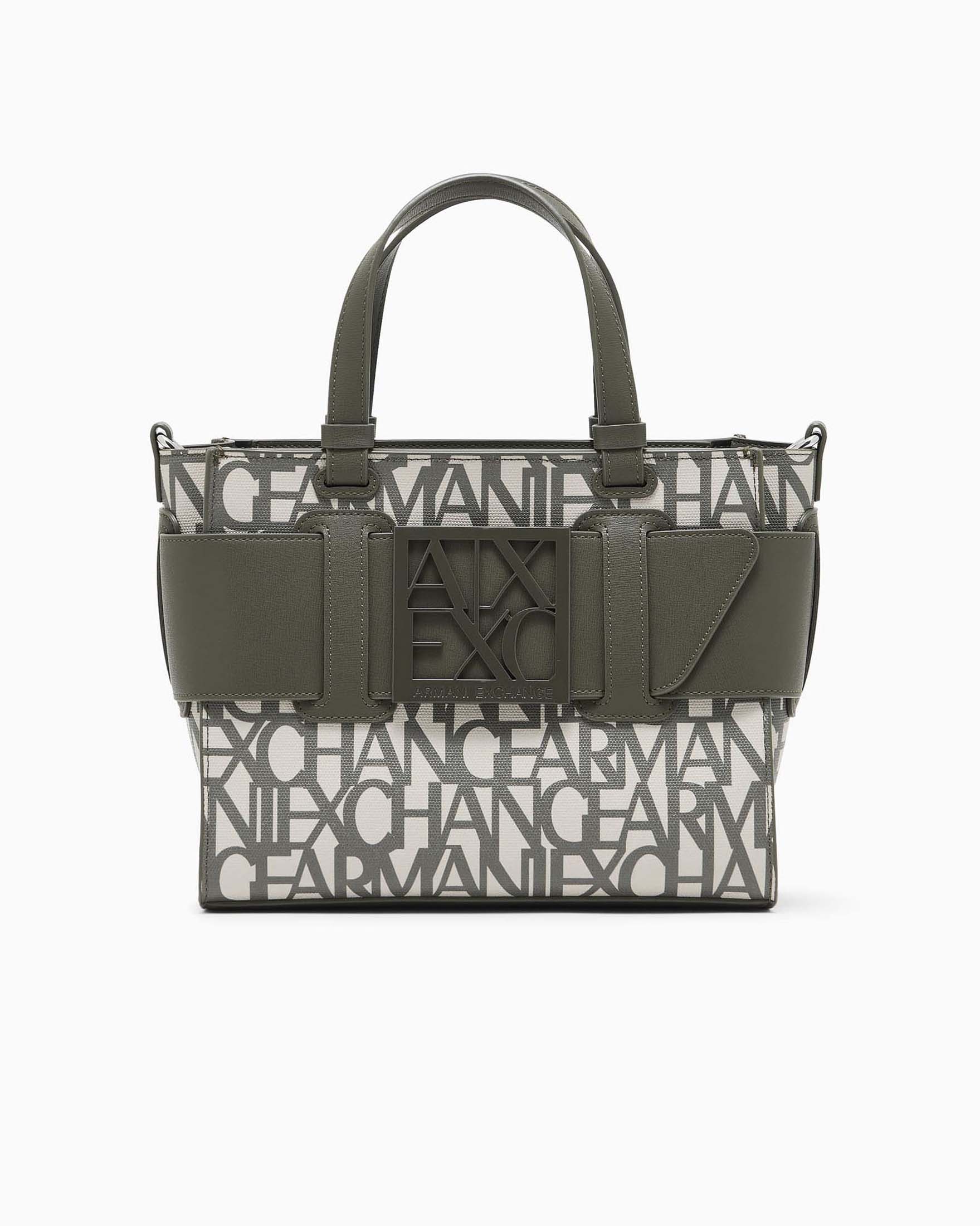Shopper piccola Echange multilogo beige in similpelle con maxi fibbia a contrasto
