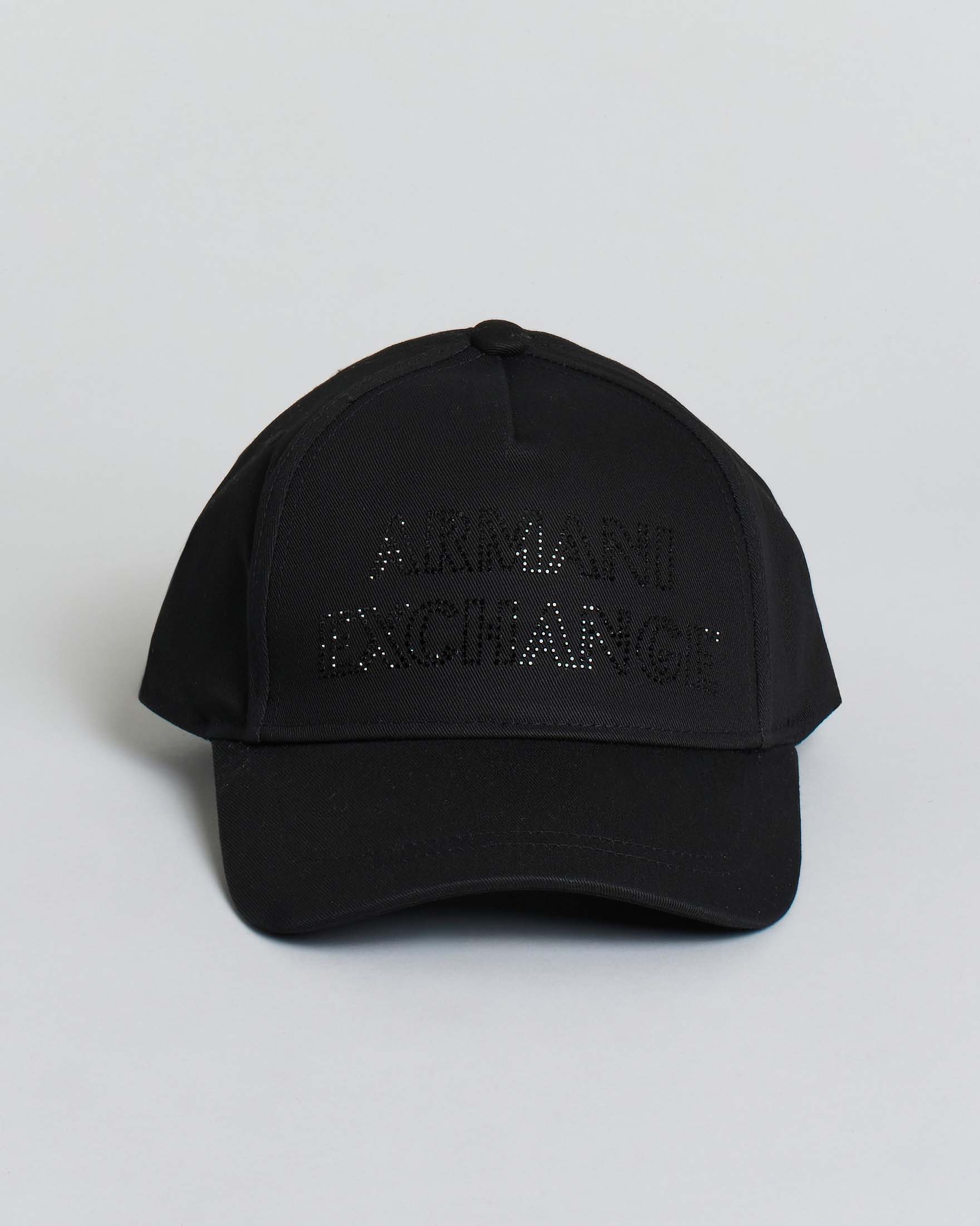 Cappellino baseball Armani Exchange nero in twill di cotone con lettering logo in strass