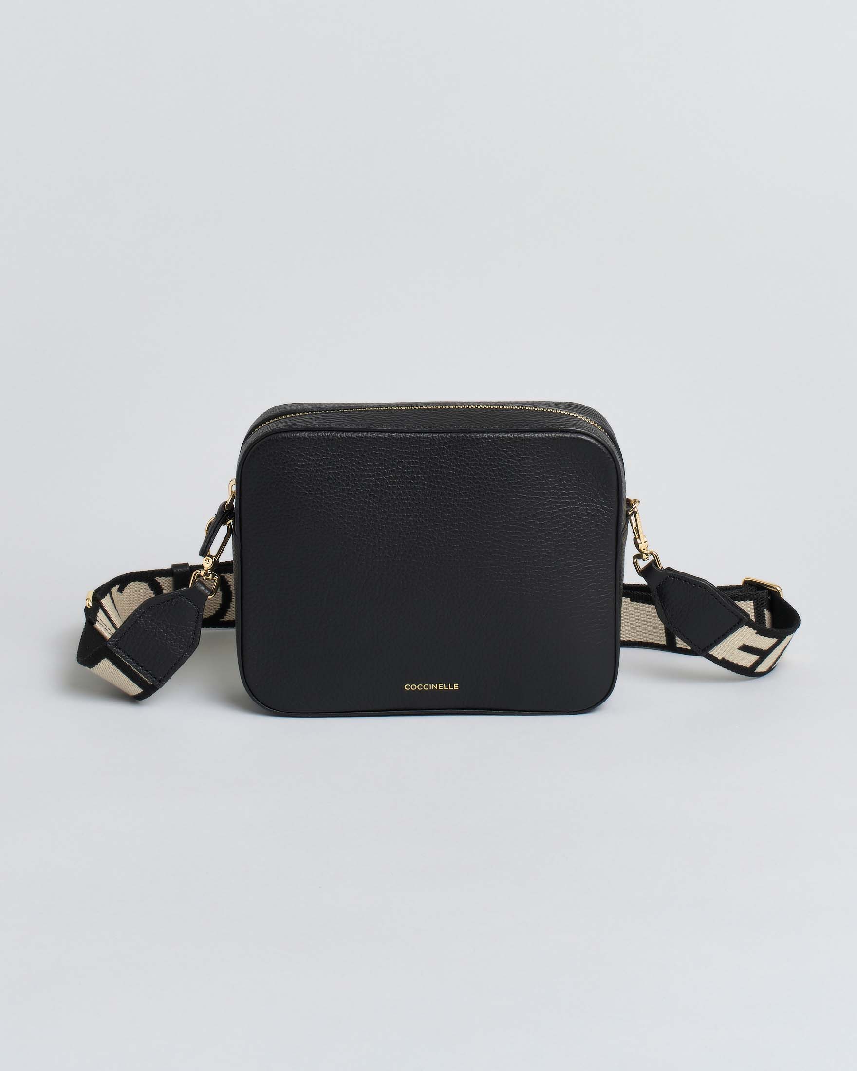 Borsa a tracolla Tebe in pelle nera double-face con tracolla removibile in tessuto