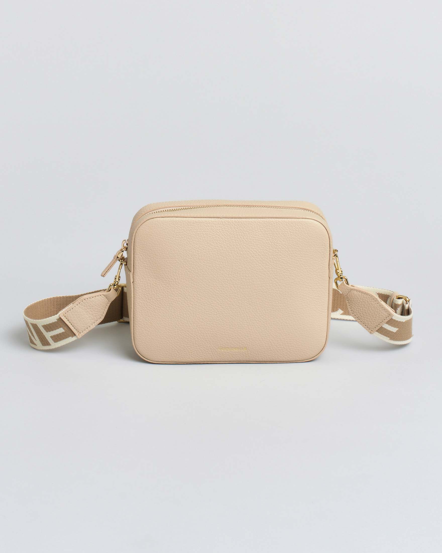 Borsa a tracolla Tebe in pelle beige double-face con tracolla removibile in tessuto