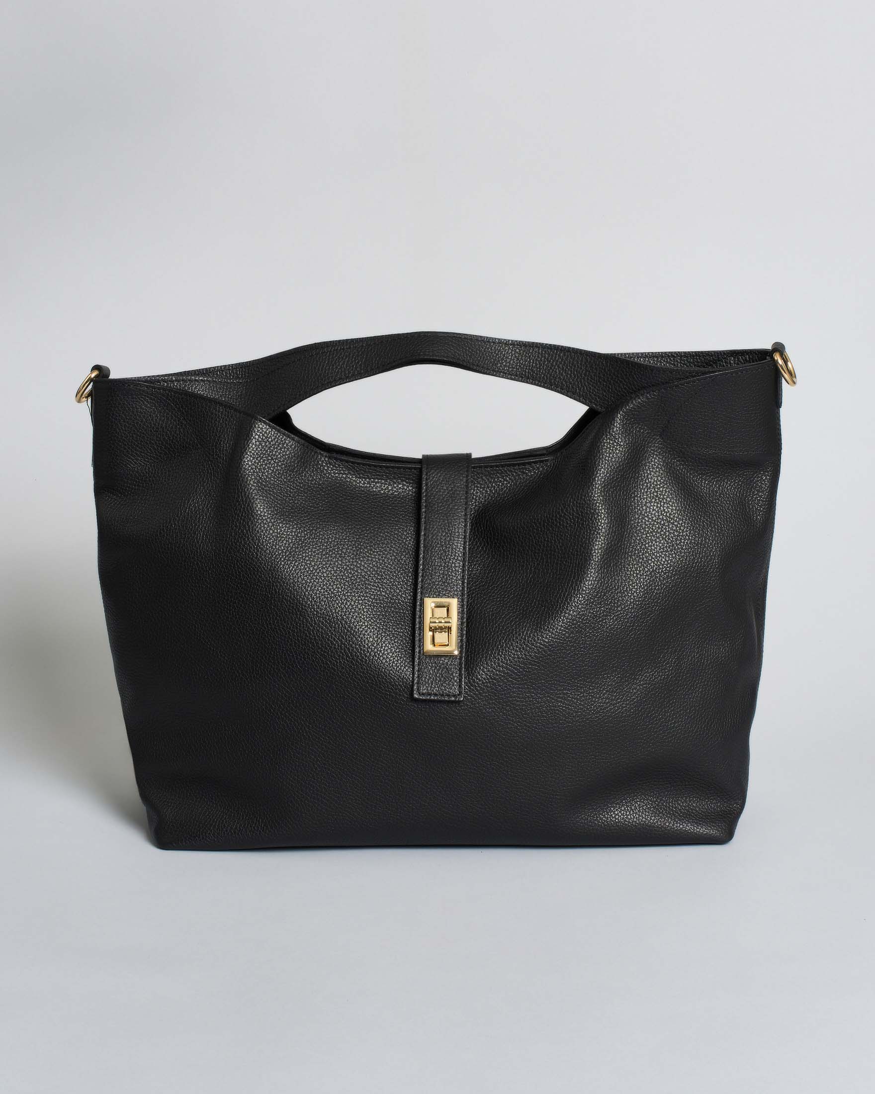 Borsa quadrata a mano Hlo! nera in pelle martellata con tracolla e chiusura rotante