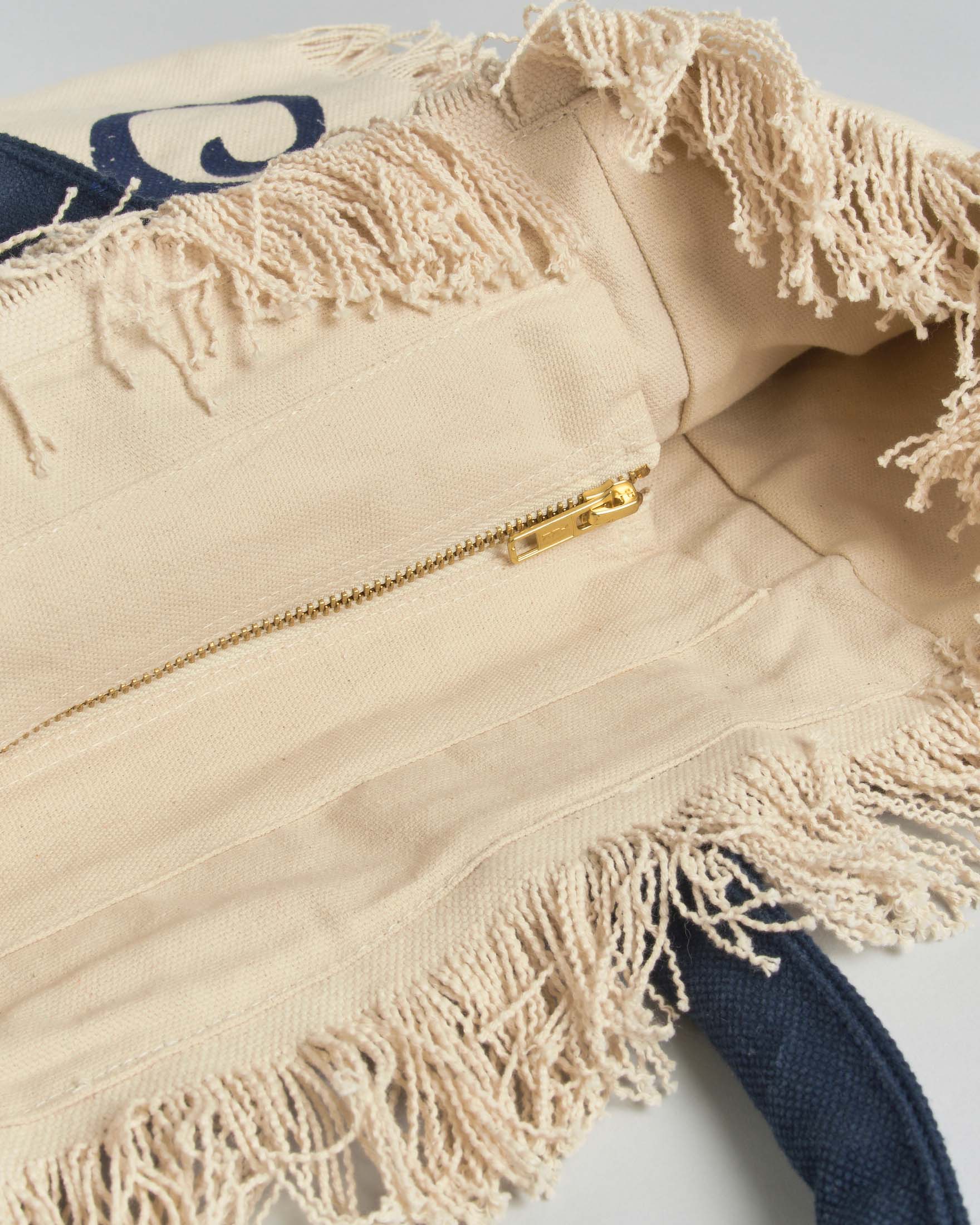 Borsa Vanity MC2 Saint Barth bianca in cotone con scritta logo stampata e manici blu image