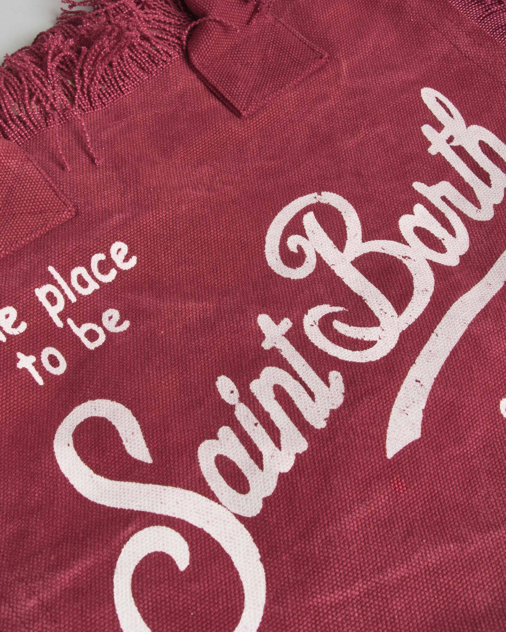 Borsa Vanity MC2 Saint Barth bordeaux in cotone con scritta logo stampata bianca e orli sfrangiati image