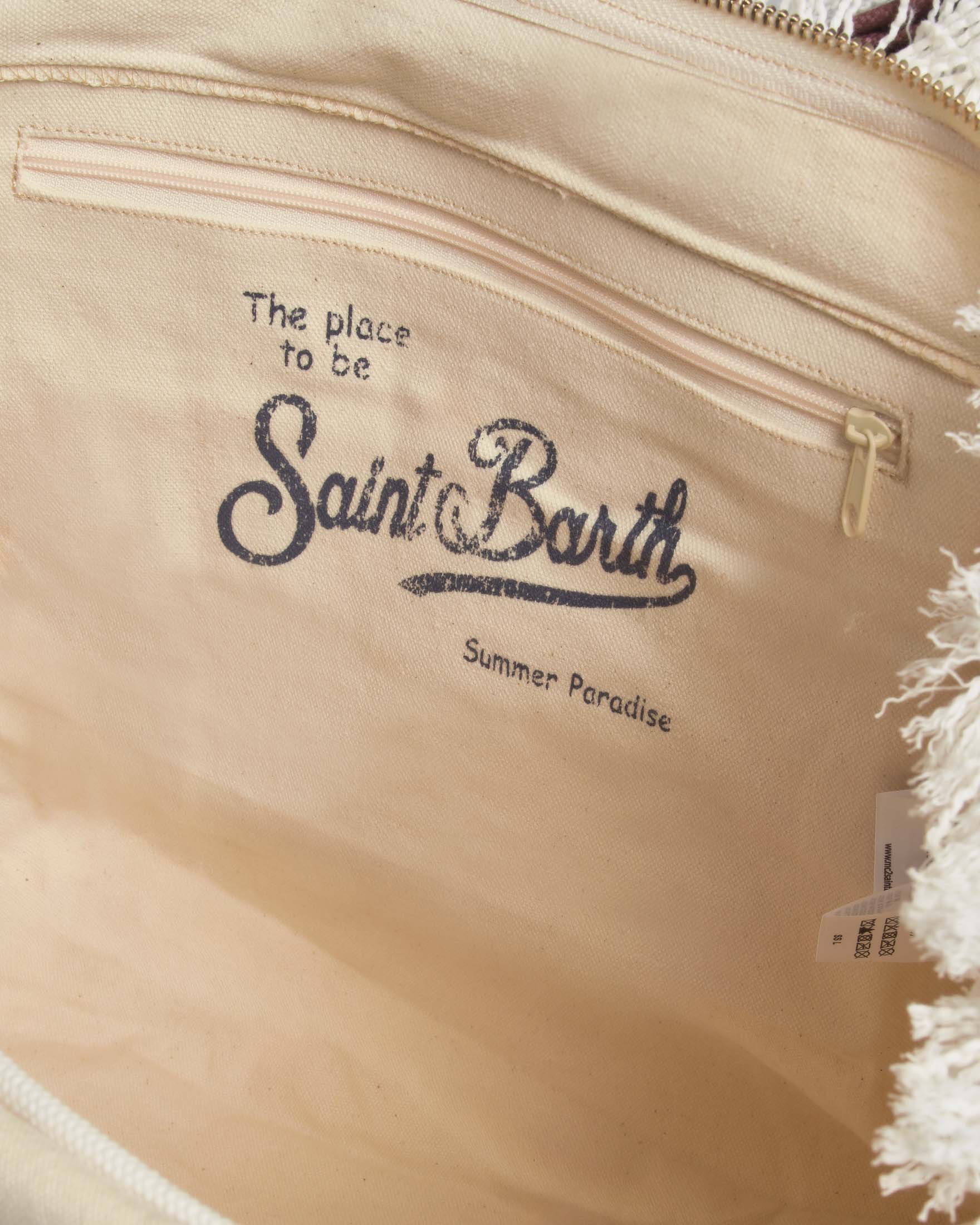 Borsa Vanity MC2 Saint Barth bianca in cotone con patch logo in stampa animalier e manici marroni image