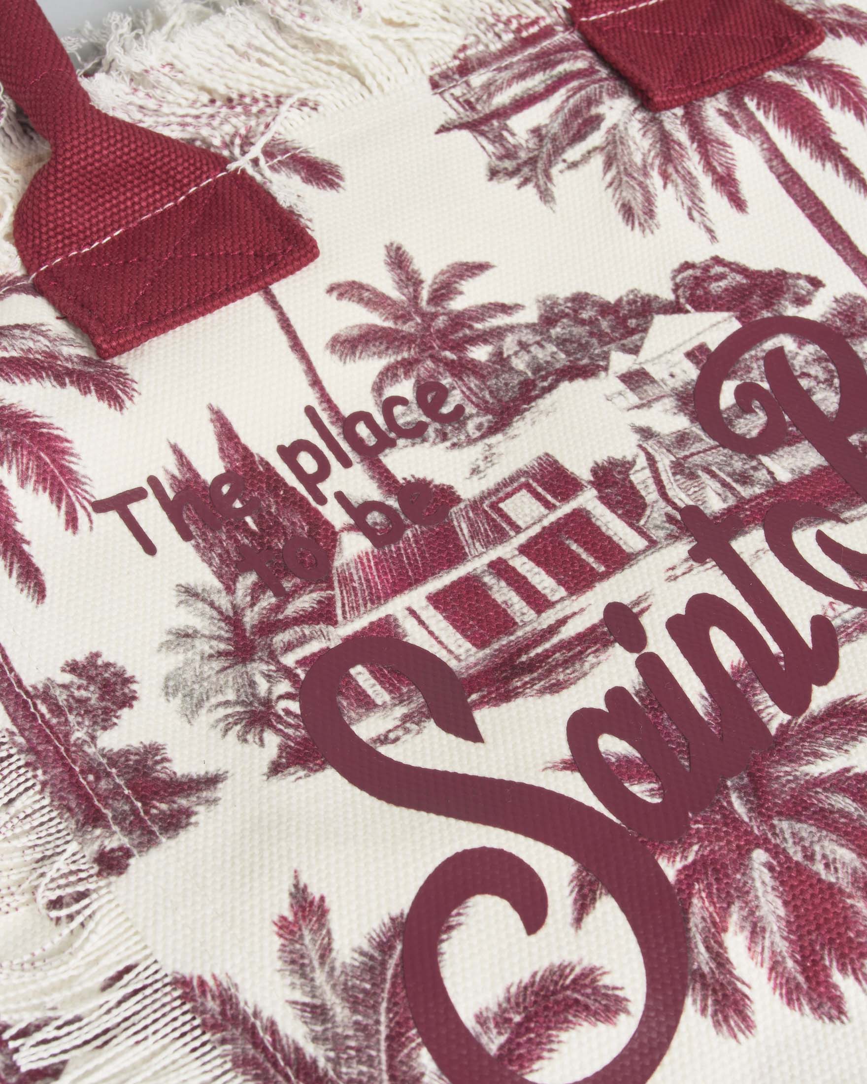 Borsa Vanity MC2 Saint Barth in cotone stampa toile de jouy e manici bordeaux image