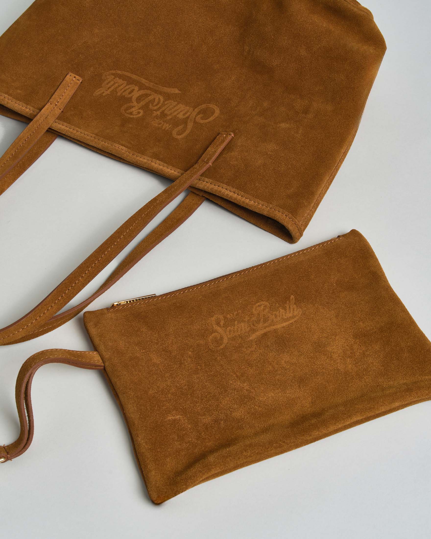 Borsa City Medium MC2 Saint Barth in suede cuoio con chiusura a zip e doppio manico lungo scamosciato image