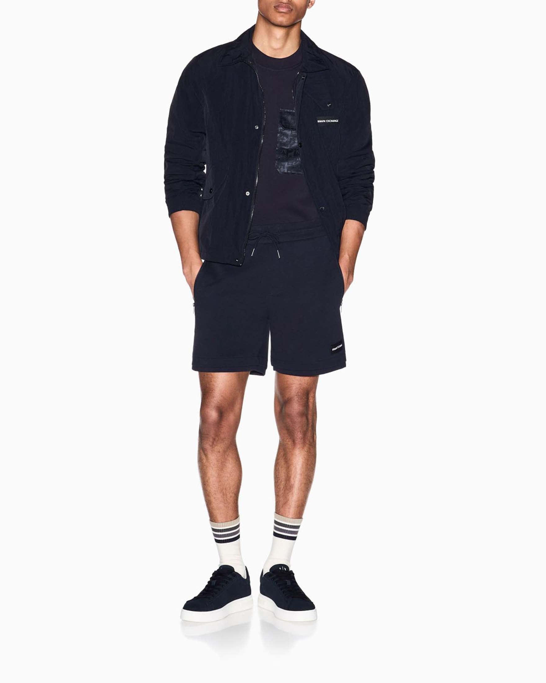 Bermuda Armani Exchange blu scuro in felpa di misto cotone con patch logo