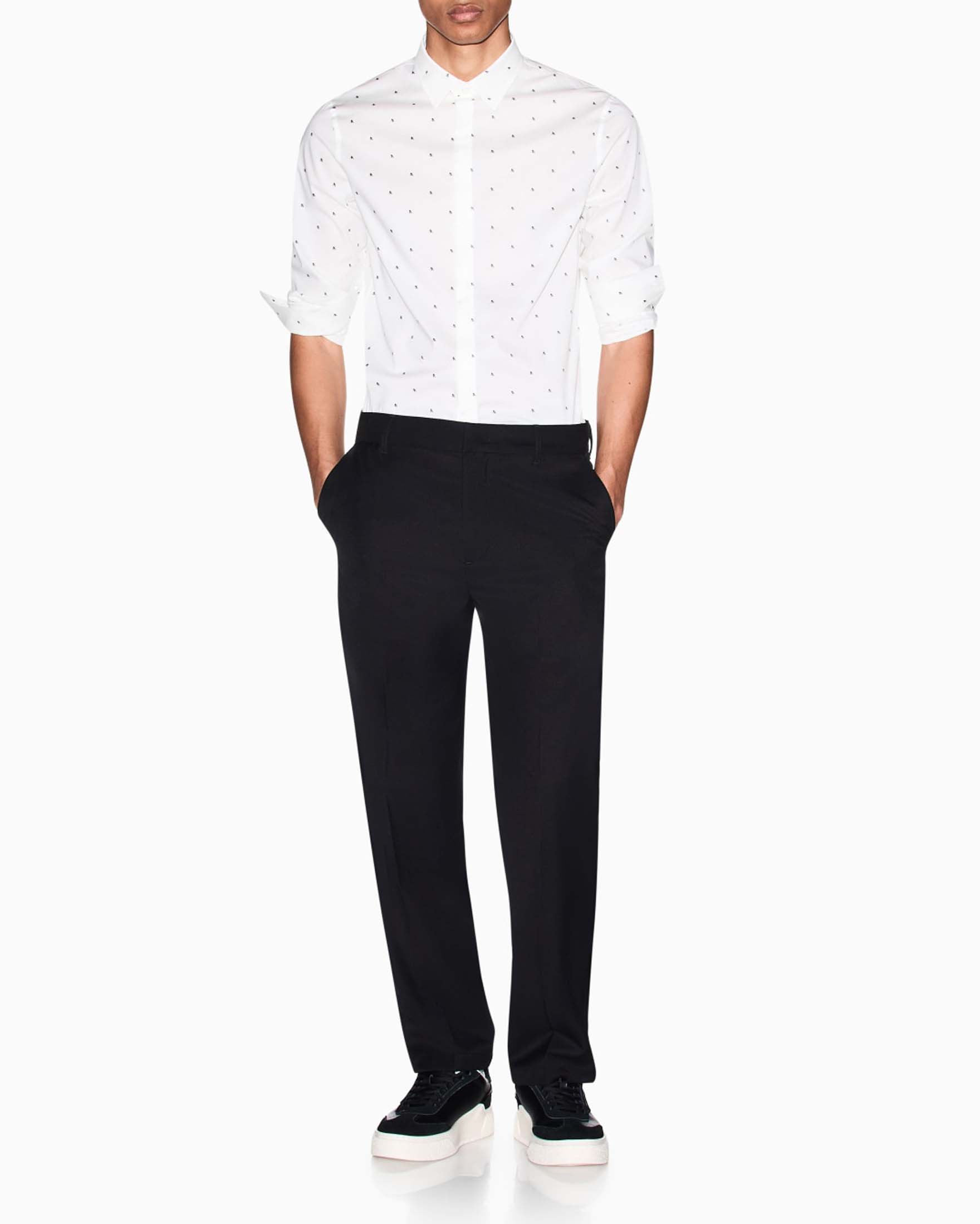 Camicia Exchange bianca in cotone stretch con stampa monogramma