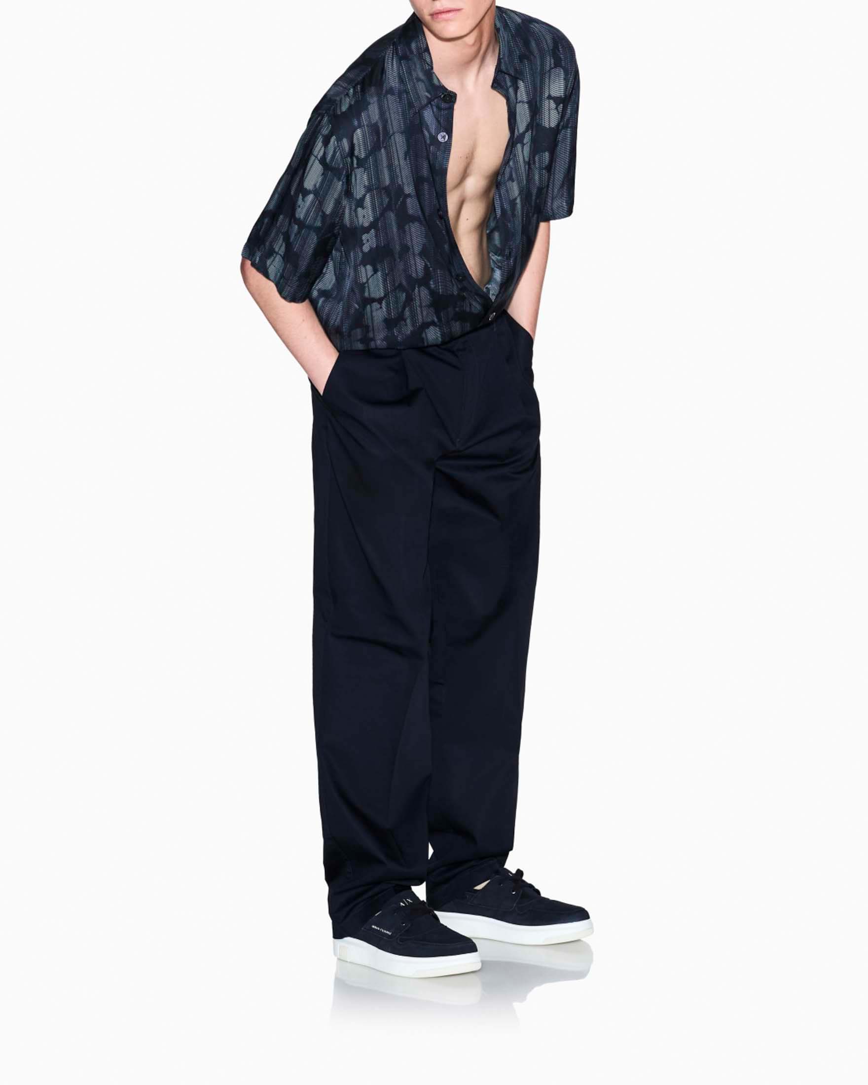 Camicia mezza manica Exchange blu in viscosa con stampa ad acquerello