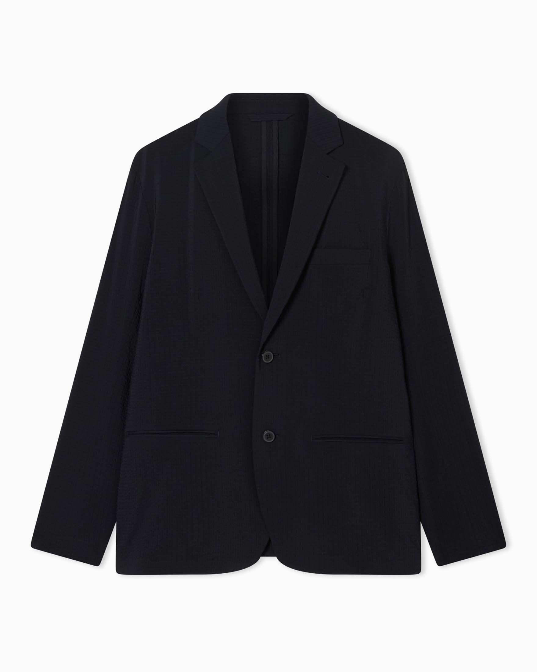 Blazer monopetto Exchange blu scuro in seersucker
