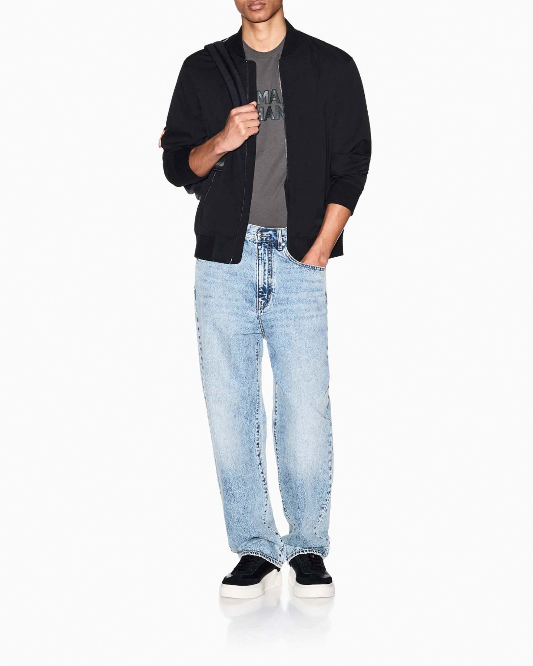 Bomber Exchange nero in misto viscosa stretch con chiusura a zip