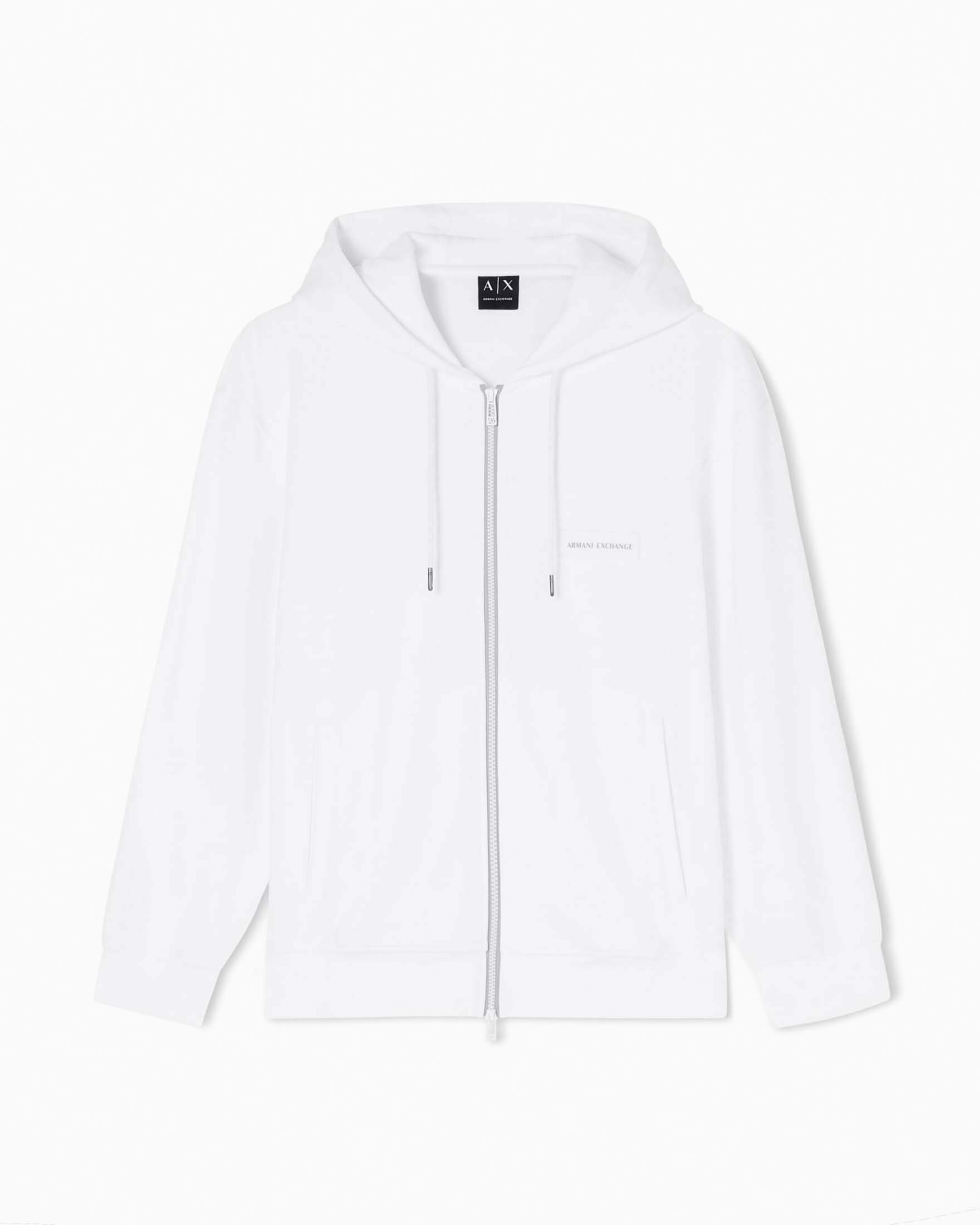 Armani Exchange — Felpa Armani Exchange bianca in cotone con cappuccio e chiusura zip