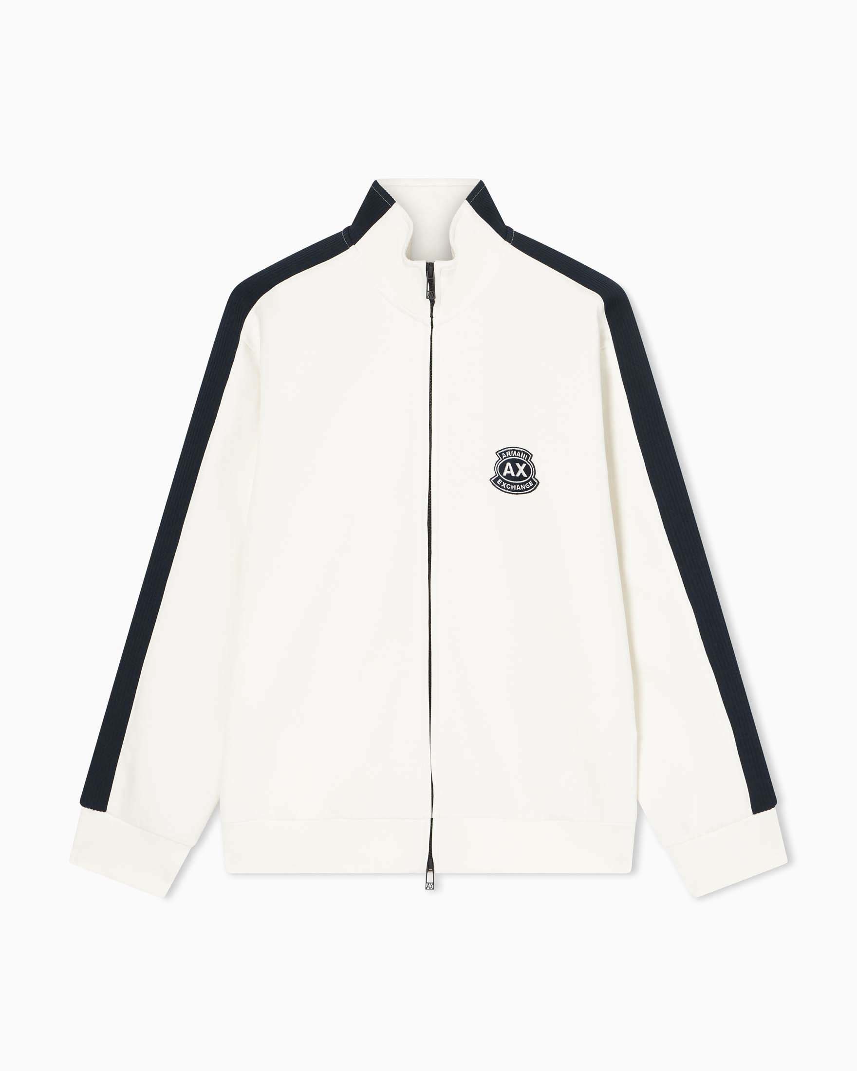 Felpa Armani Exchange panna in misto cotone con zip e patch logo