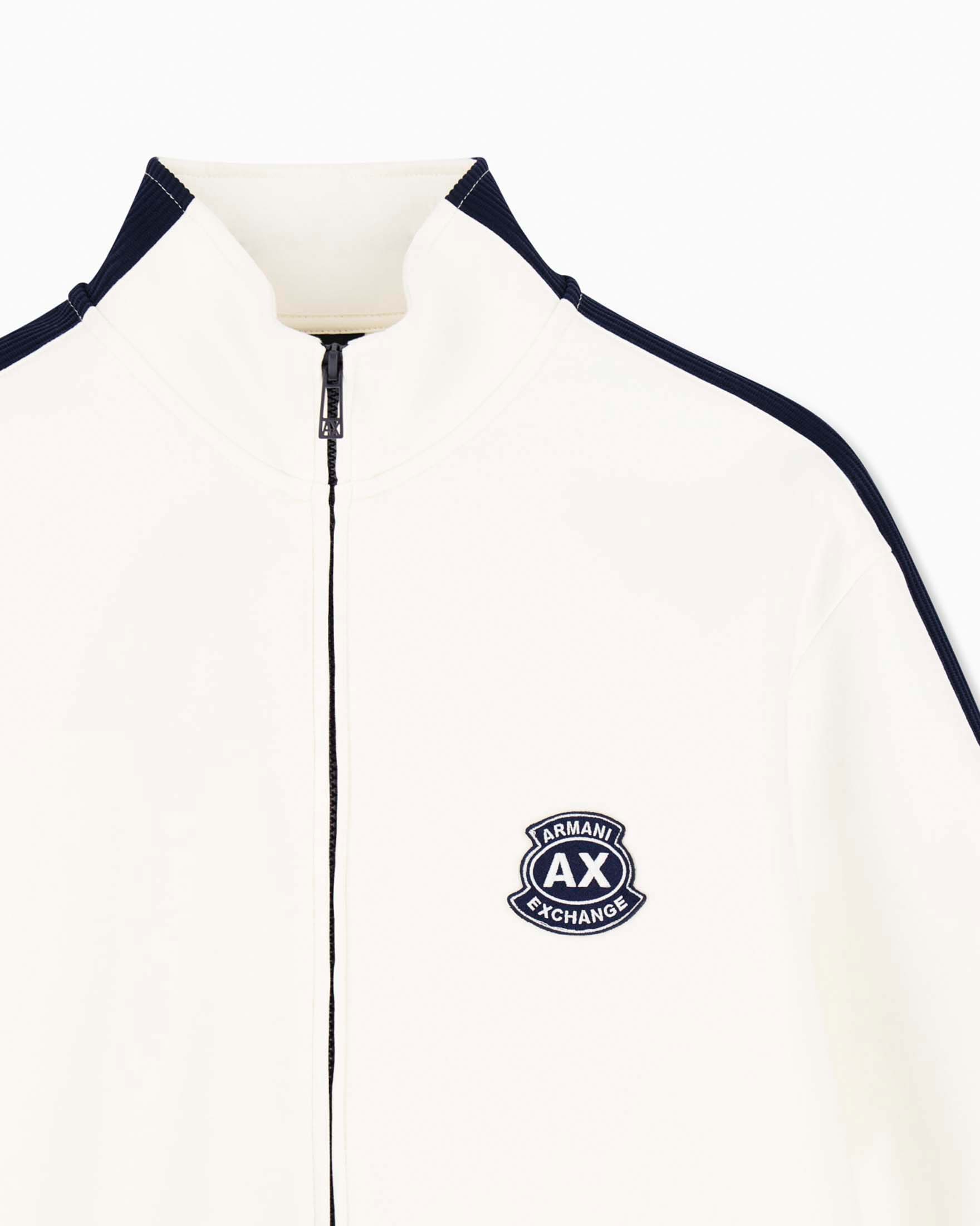 Felpa Armani Exchange panna in misto cotone con zip e patch logo image