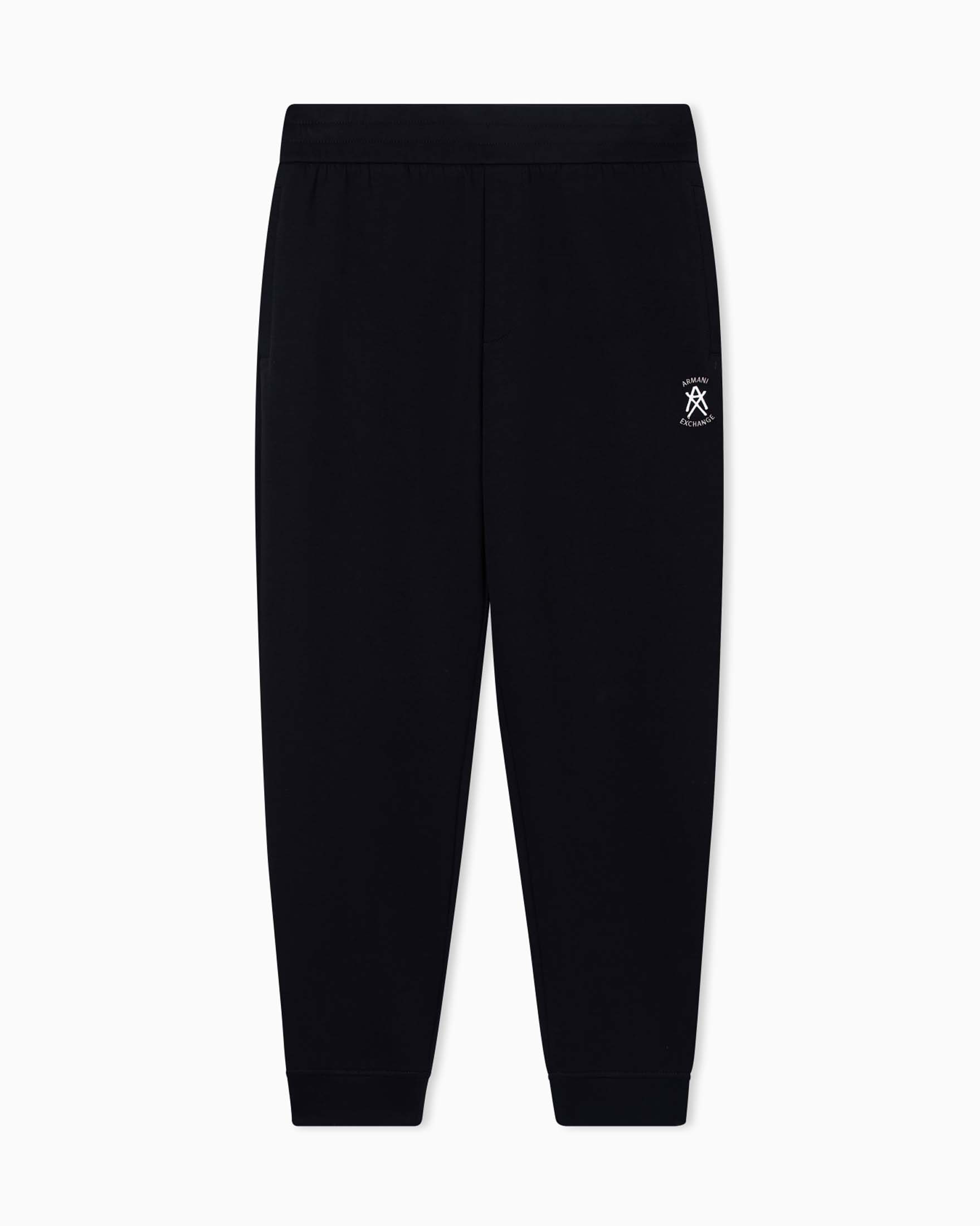 Pantaloni jogger Armani Exchange neri in felpa di cotone stretch con logo ricamato image