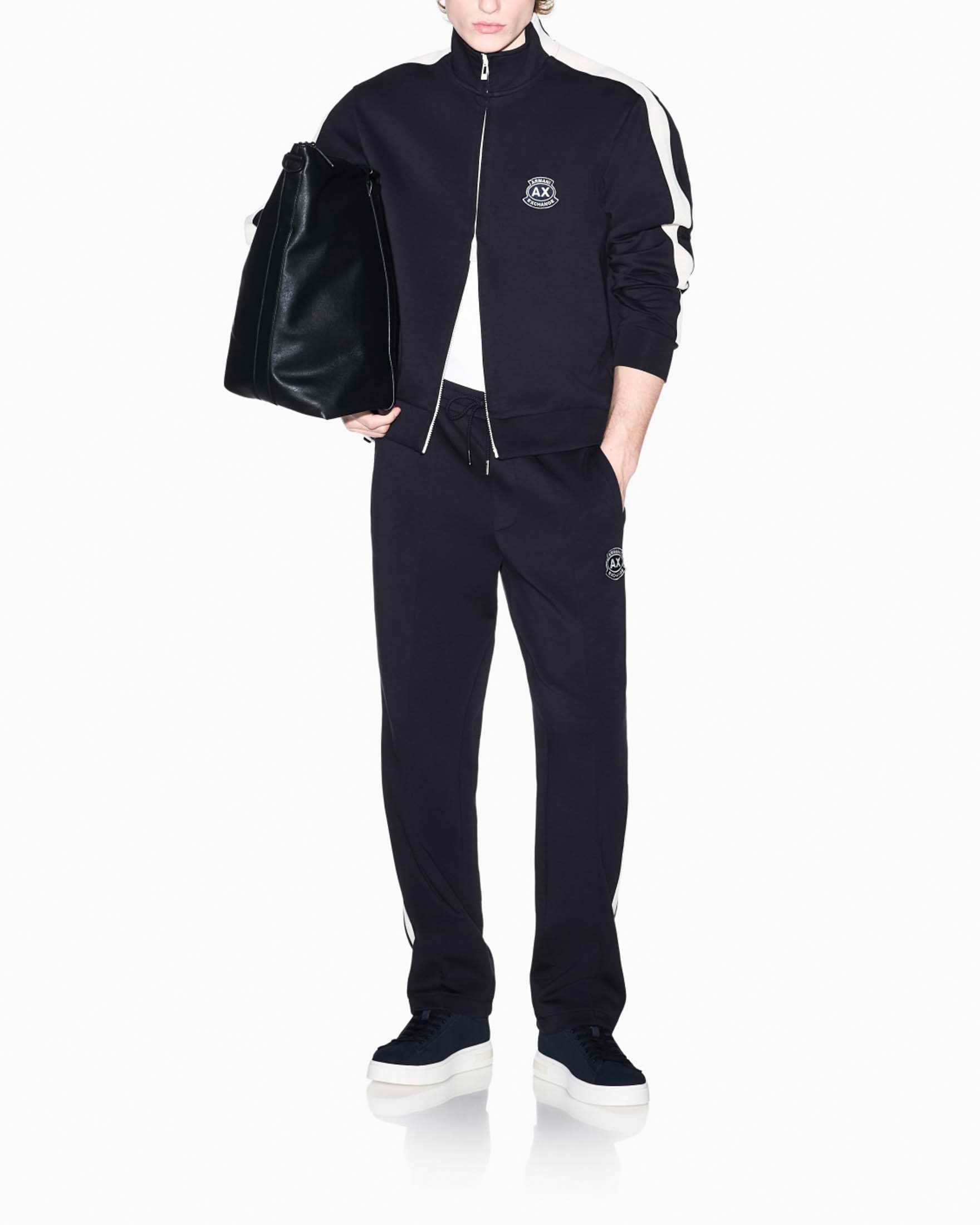 Pantaloni sportivi Armani Exchange blu in felpa di cotone con bande in contrasto