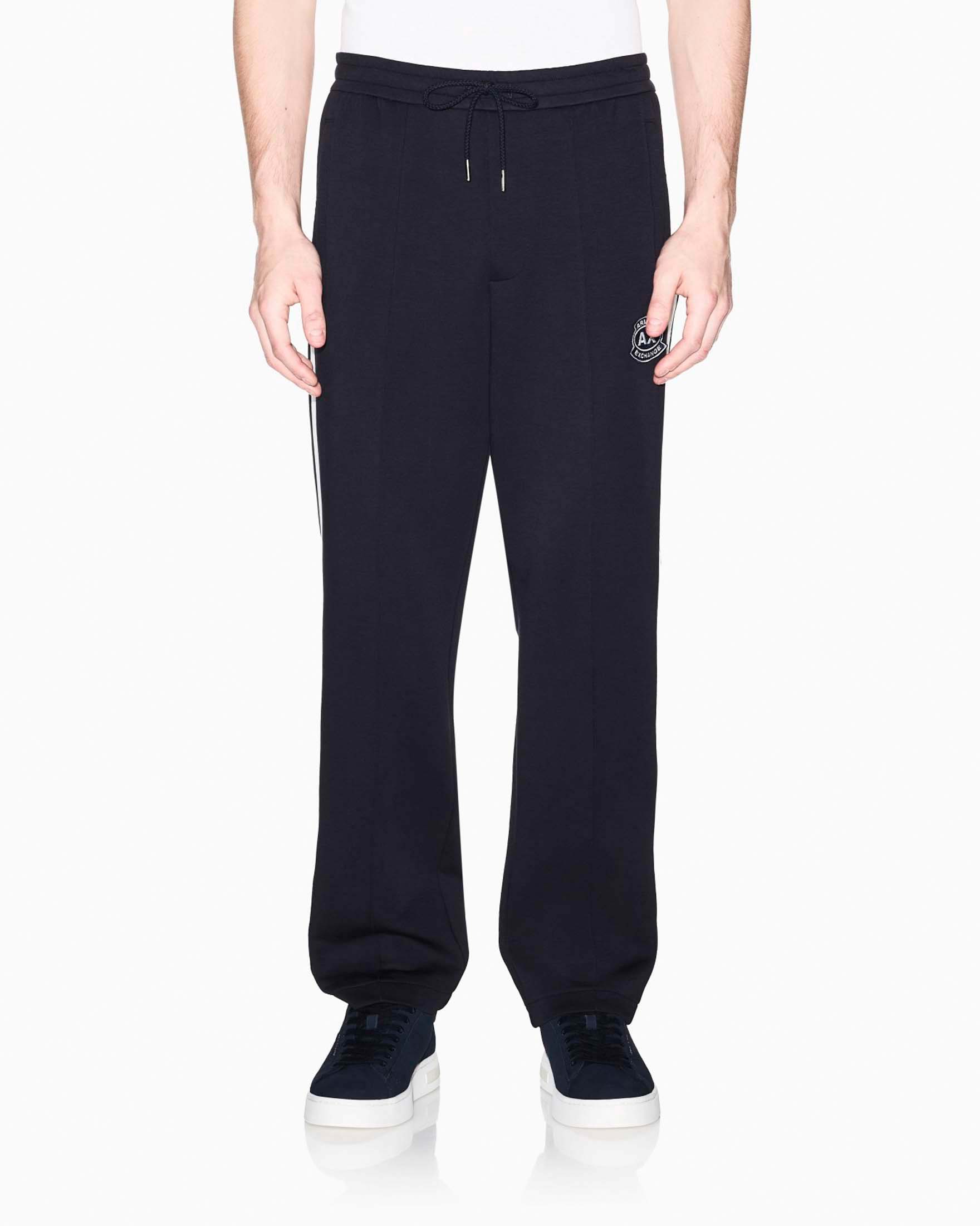 Pantaloni sportivi Armani Exchange blu in felpa di cotone con bande in contrasto image