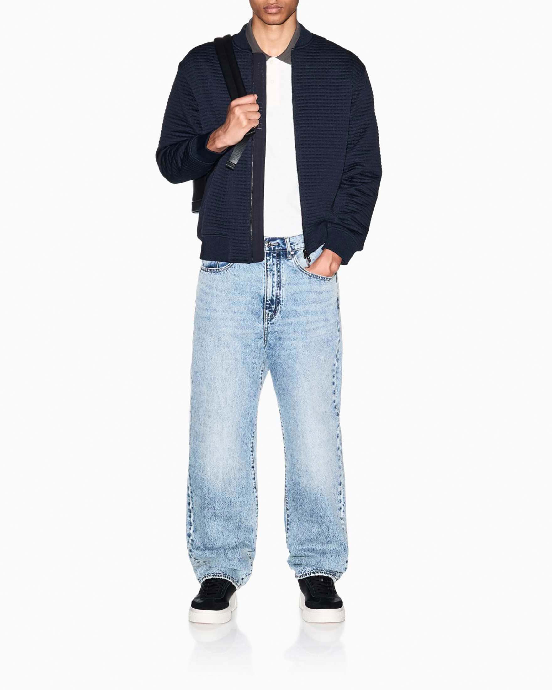 Polo Armani Exchange bianca in cotone con logo ricamato e profili a contrasto