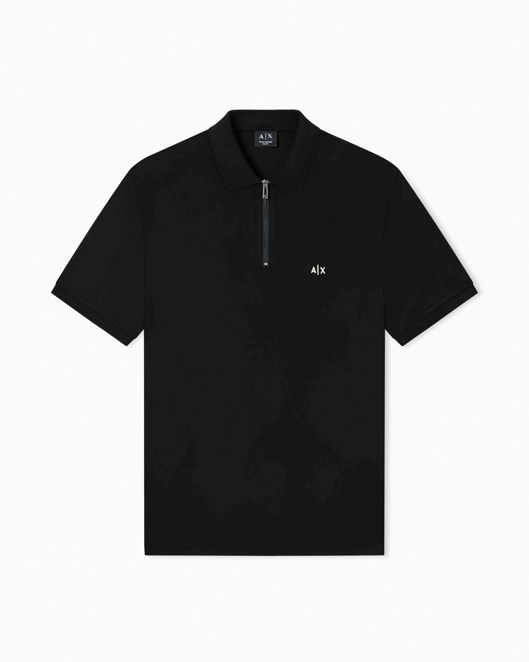 Polo Exchange nera in viscosa stretch con apertura zip e logo ricamato