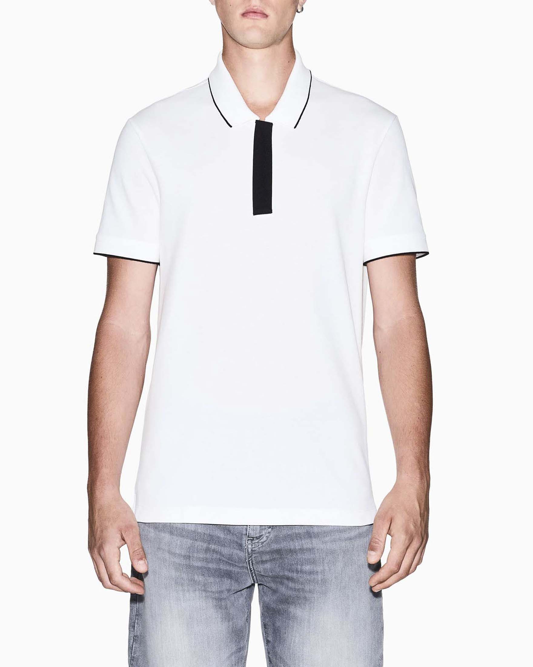 Polo Exchange bianca in cotone piquet con bordino a contrasto