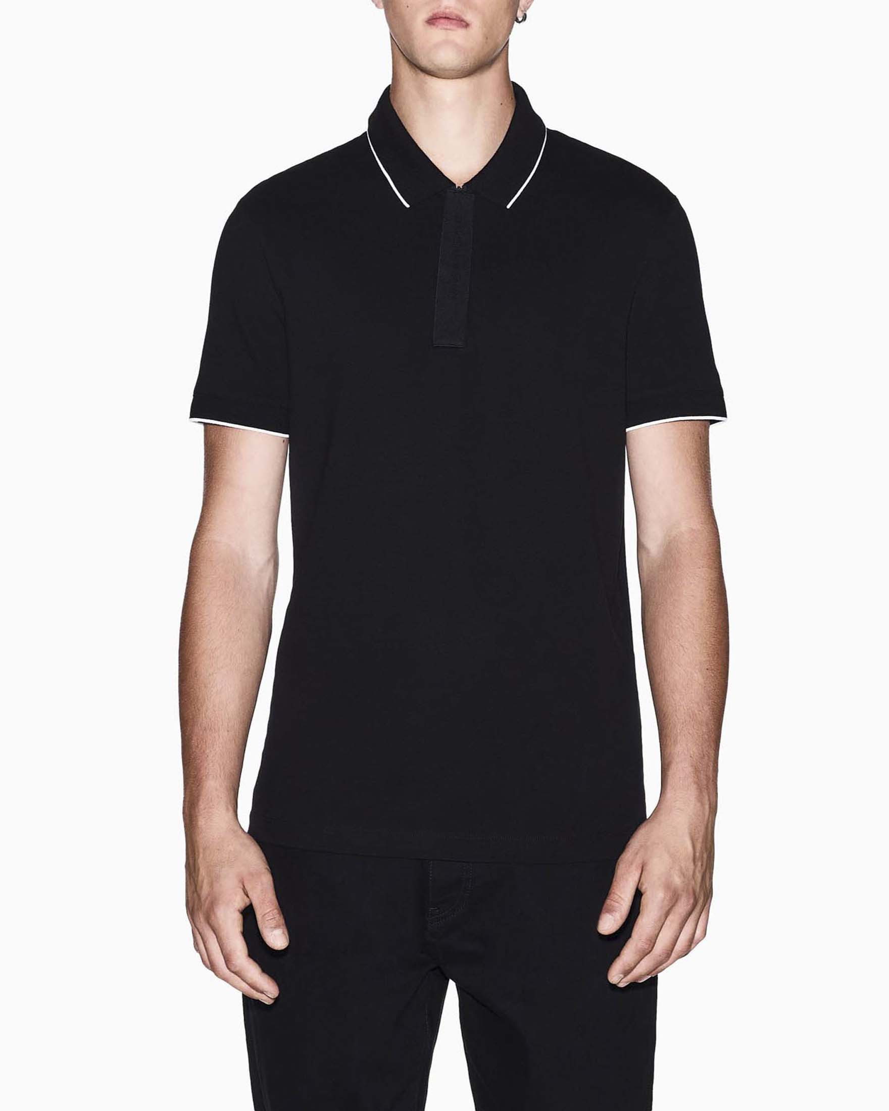 Polo Exchange nera in cotone piquet con bordino a contrasto